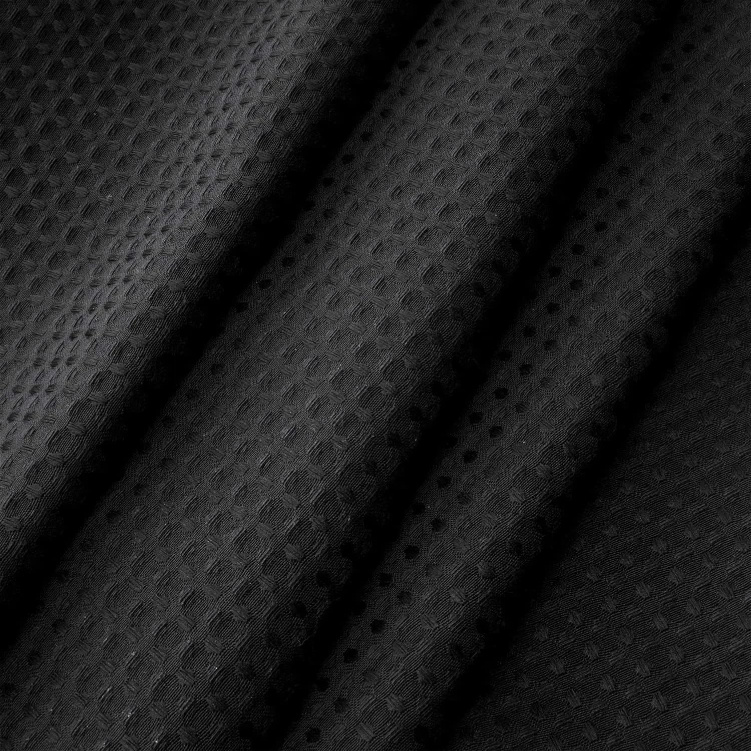 Black No Hook Waffle Weave Shower Curtain with snap-in Liner Replacement, 299GSM Waterproof Fabric Modern Hotel Shower Curtain Set for Bathroom, Through Mesh Top Window,71Wx74H