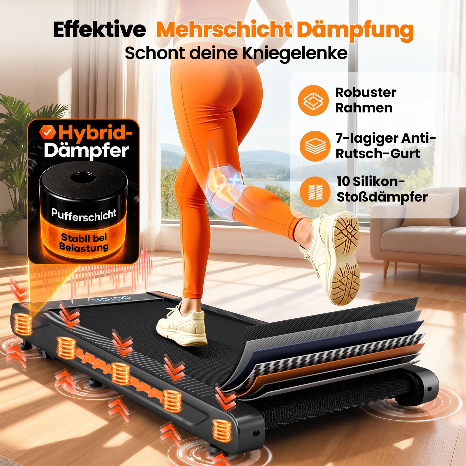 Walking Pad mit Bluetooth Lautsprecher, 4 in 1 10km/h Laufband für Zuhause mit 10% Steigung, 2,75 HP bürstenloser Treadmill für Zuhause & Büro mit LED-Display, 12 HIIT-Programme, Bis 160 kg