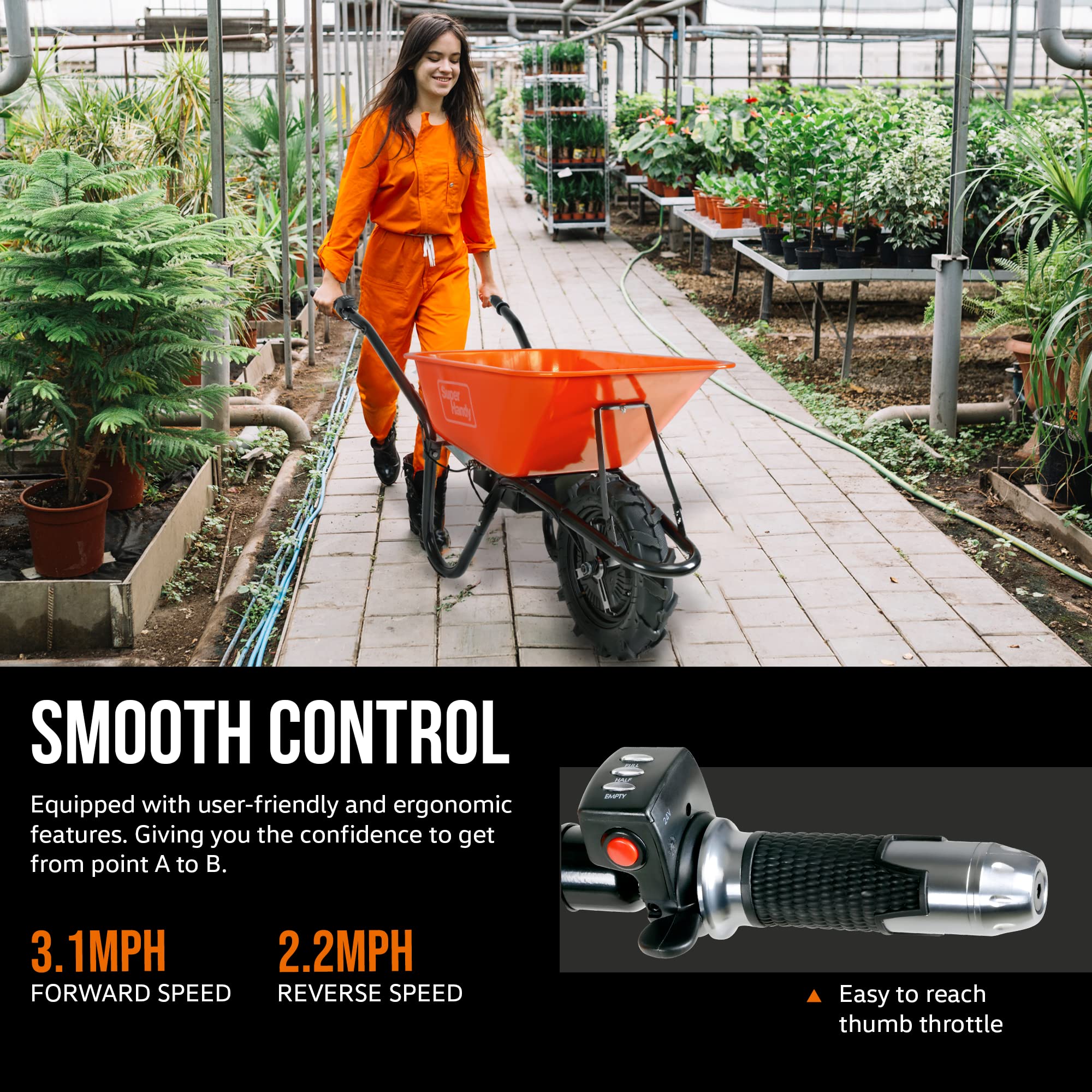 SuperHandy Ultra Duty Electric Powered Wheelbarrow Utility Cart 24V DC