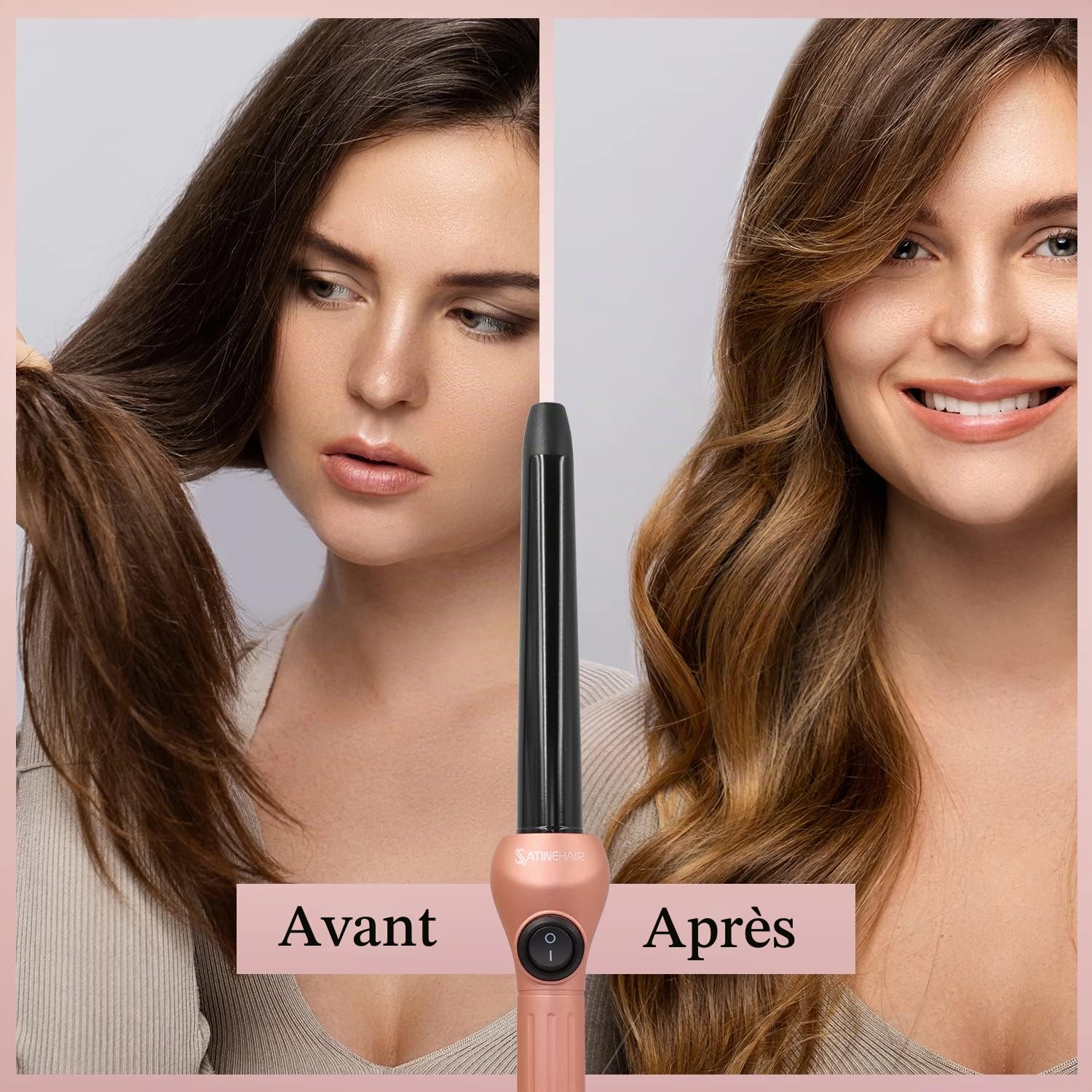 Fer à boucler - Satine Hair - Garantie 5 ans - Boucleur professionnel - Curler - Technologie Ionique – Cône en tourmaline - 18-25mm (Rose gold)