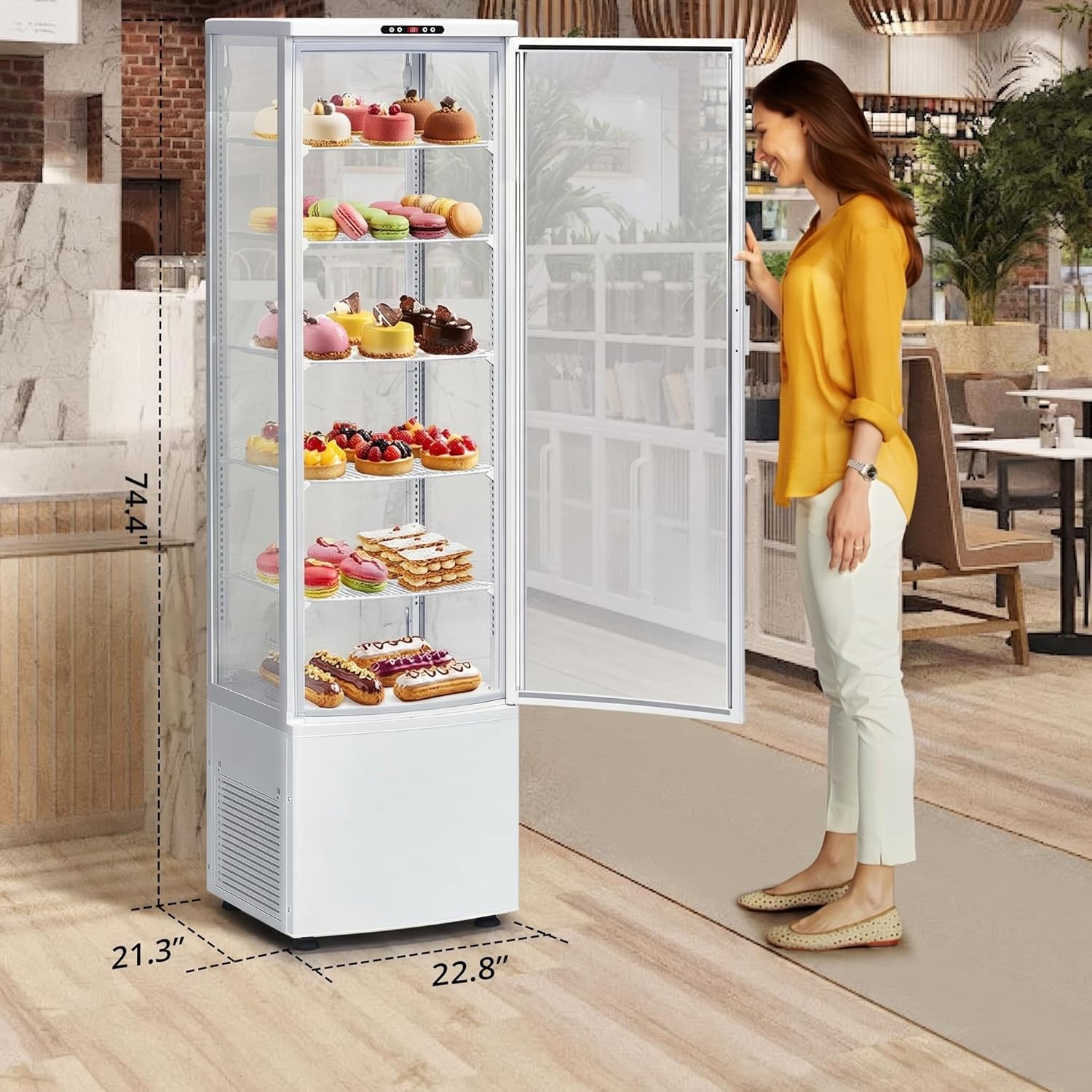 Commercial Refrigerator Display Case 9.8 Cu.ft - Single-Door Pastry Display Fridge with Double-Layered Glass & LED Lighting, Floor Cake Display Refrigerator for Bakery, Cafe, Restaurant, Dessert Shop