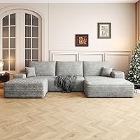 Vista 10 de Sofás modulares de 108 pulgadas para sala de estar, sofá moderno en forma de L, sofá tapizado sin estructura, asiento profundo, con diván, marrón