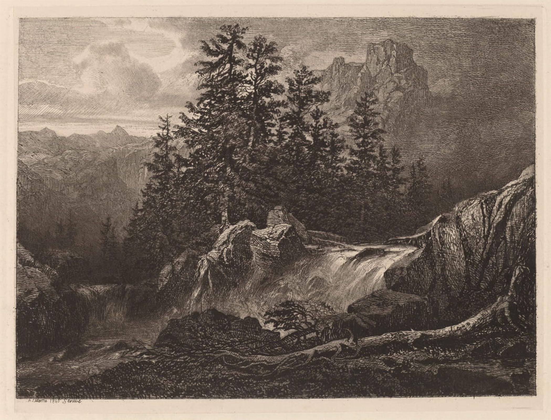 ARTXLXXBN Famous Prints Artwork Pictures Poster Painting Art Mountain Waterfall by Alexandre Calame Artwork Landscape Pictures for Home Decor 60x90cm