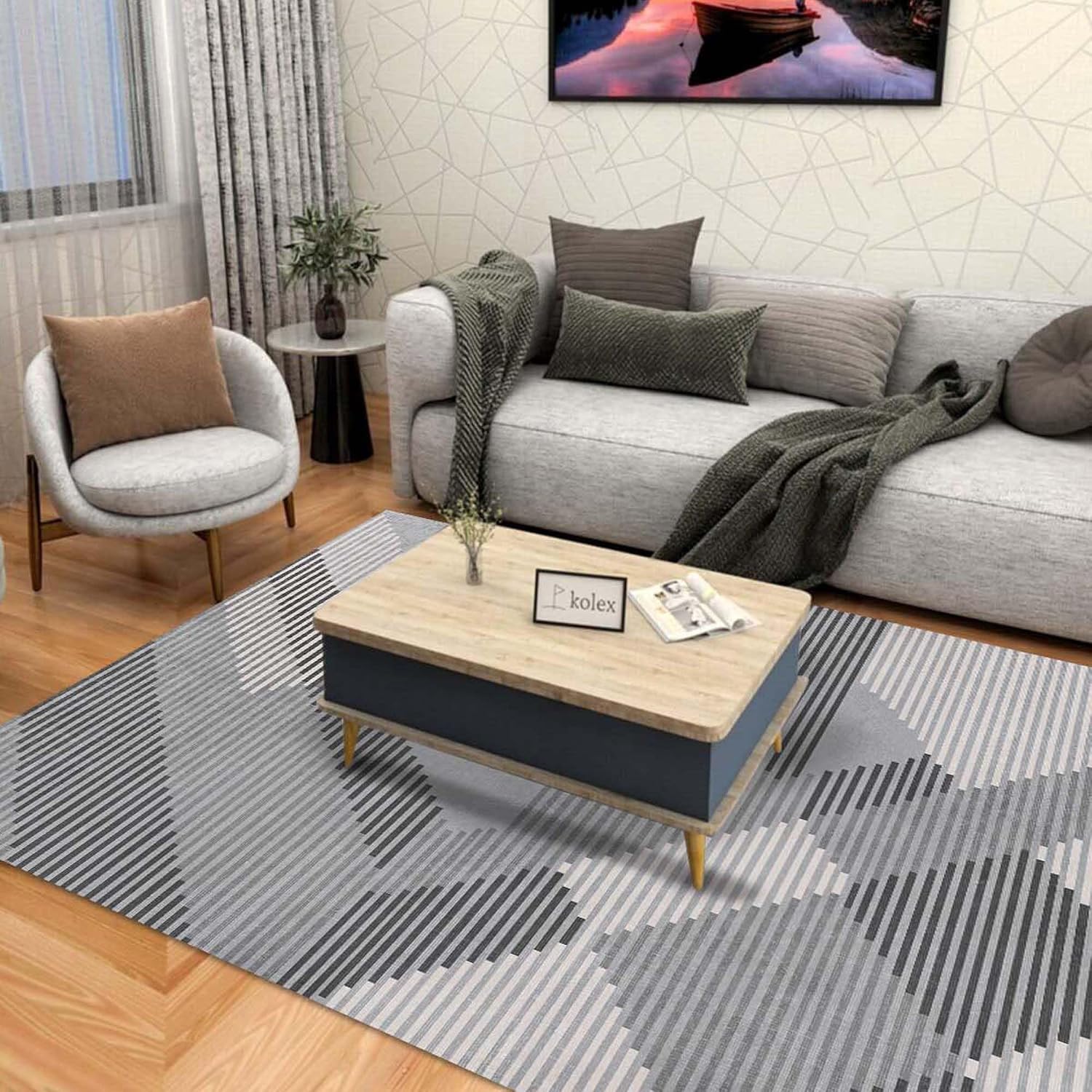 Latte Dizayn Betrice Desenli Kadife Pamuk Tabanlı Yıkanabilen Kaydırmaz Antibakteriyel Salon Halısı (100X160)