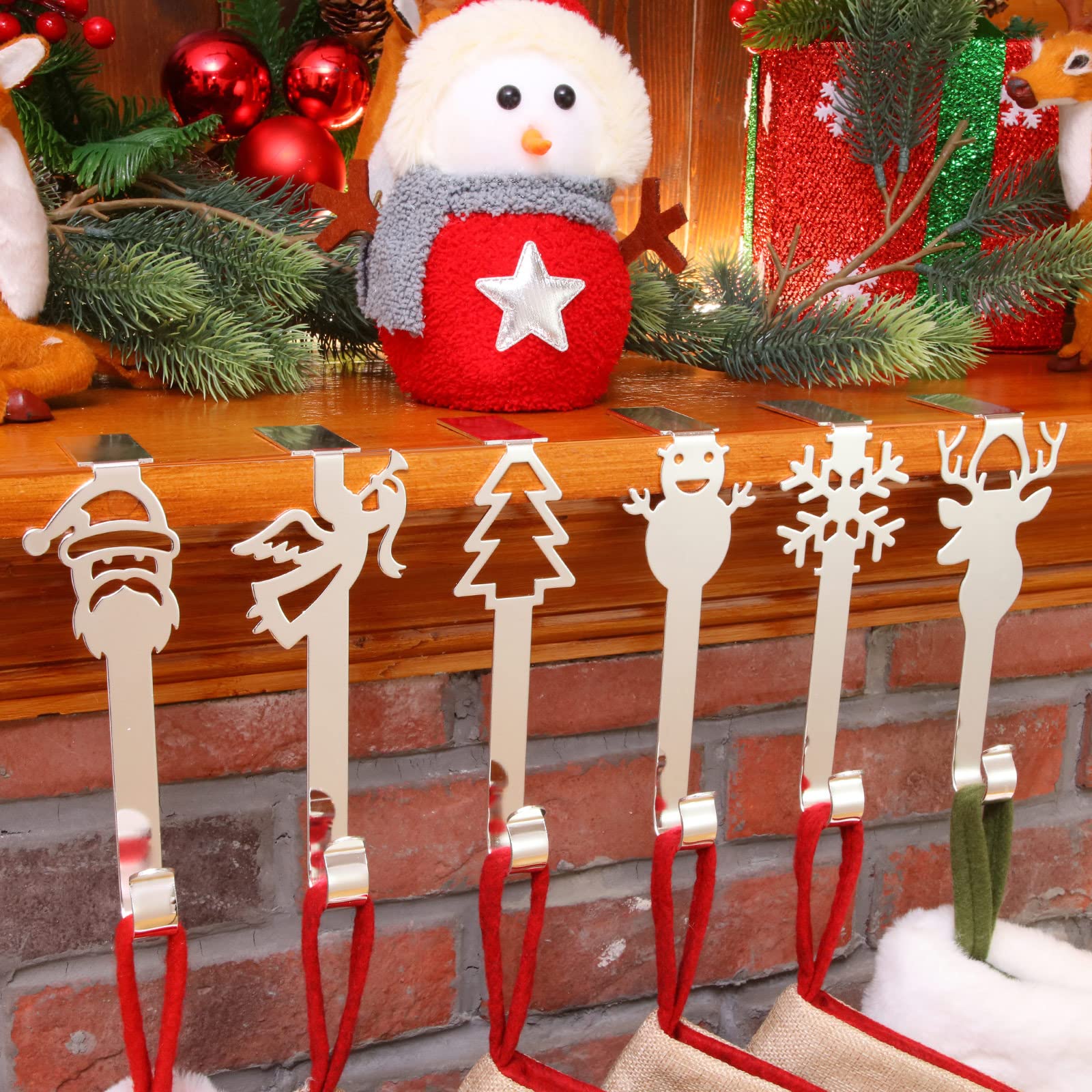 Chaussettes de cheminée : lot 6 cintres de Noël argent pour décoration maison