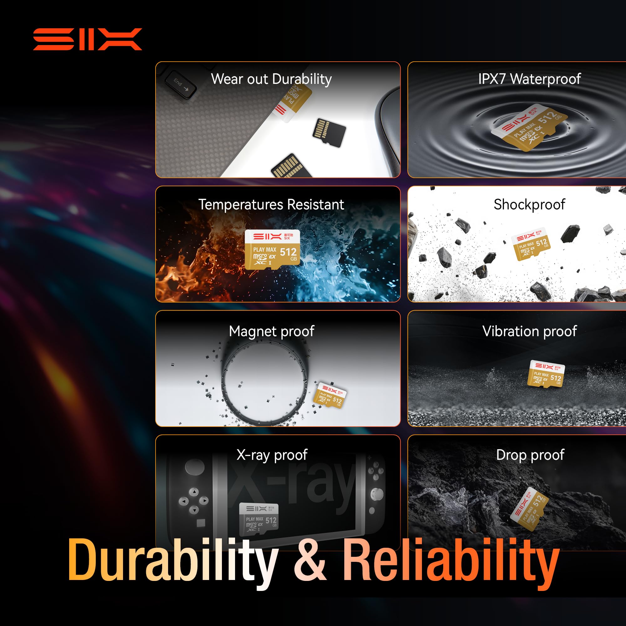SIX Scheda Micro SD Express da 512 GB, fino a 900 MB/s in lettura, 710 MB/s in scrittura, scheda di memoria flash microSDXC con adattatore per console di gioco, Nintendo Switch 2, dispositivo di gioco
