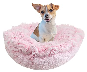 BESSIE AND BARNIE Ultra Plush Bubble Gum/Snow White (Patch) Luxury Shag Deluxe Dog/Pet Lily Pod Bed