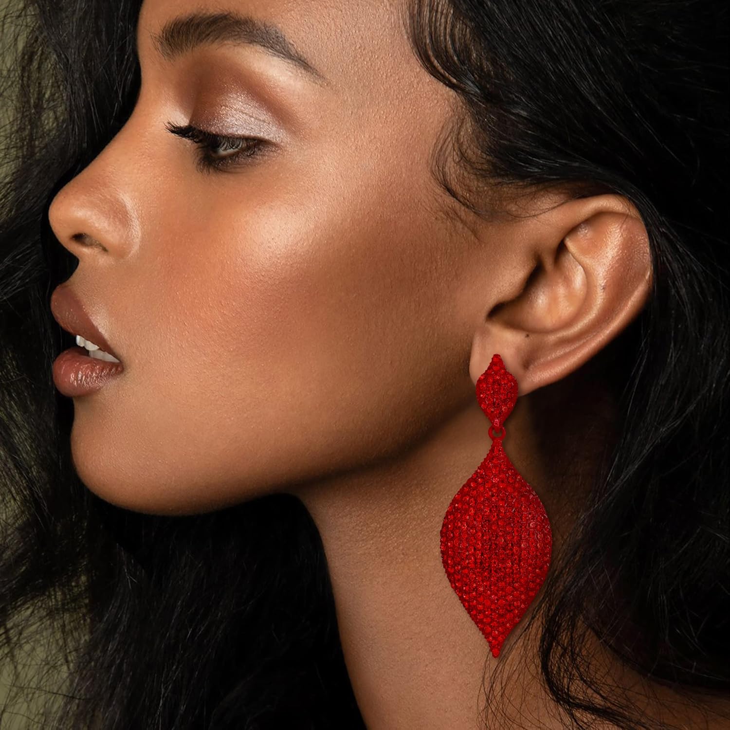 EVER FAITH Women's Bridal Wedding Jewelry Austrian Crystal Rhombus Leaf Drop Pierced Dangle Earrings - Image 2