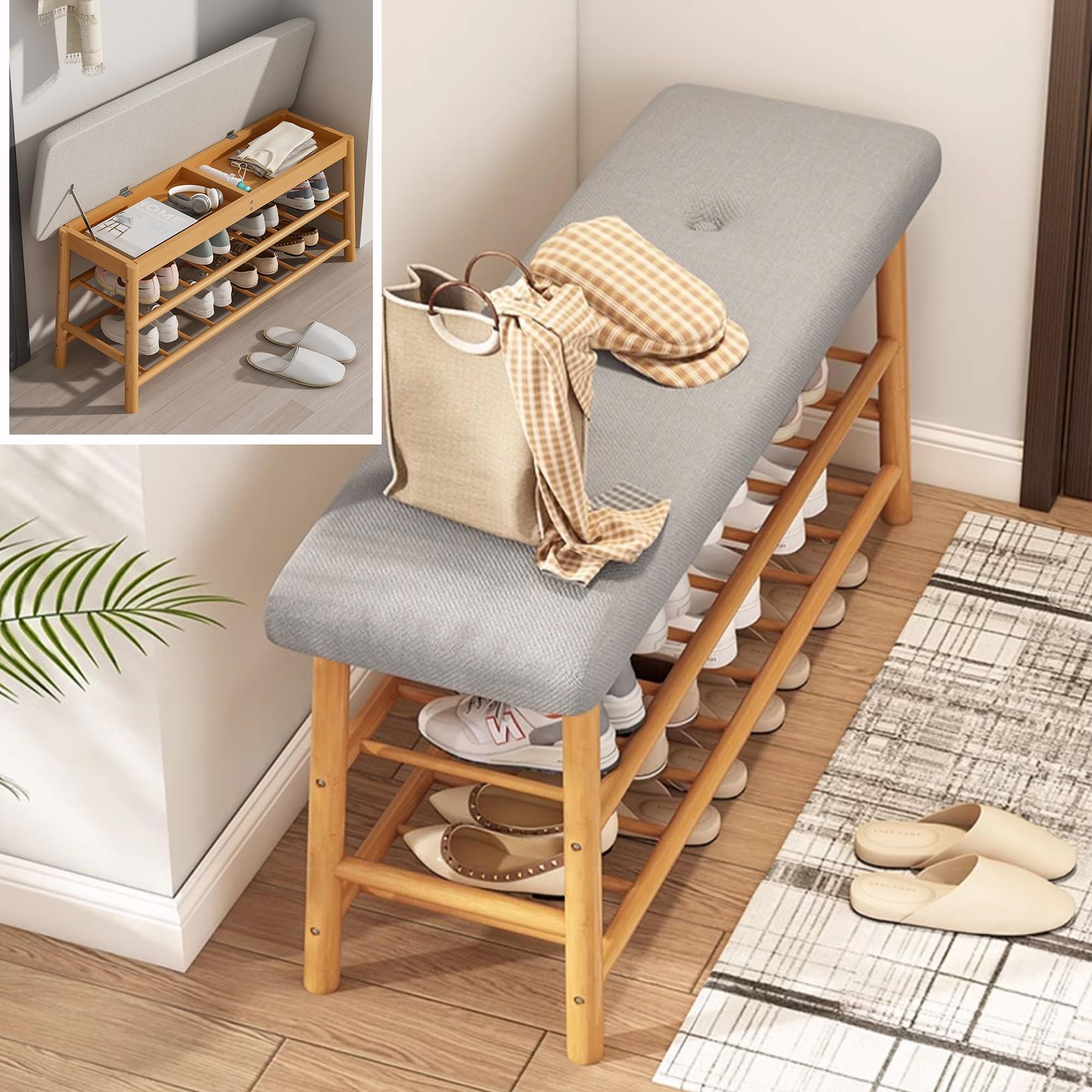 WXZXWXZX Entryway Shoe Storage Bench Shoe Rack Organizer Ottoman Bench with  Hidden Storage and Padded Seat for Front Door Entrance Living Room Balcony