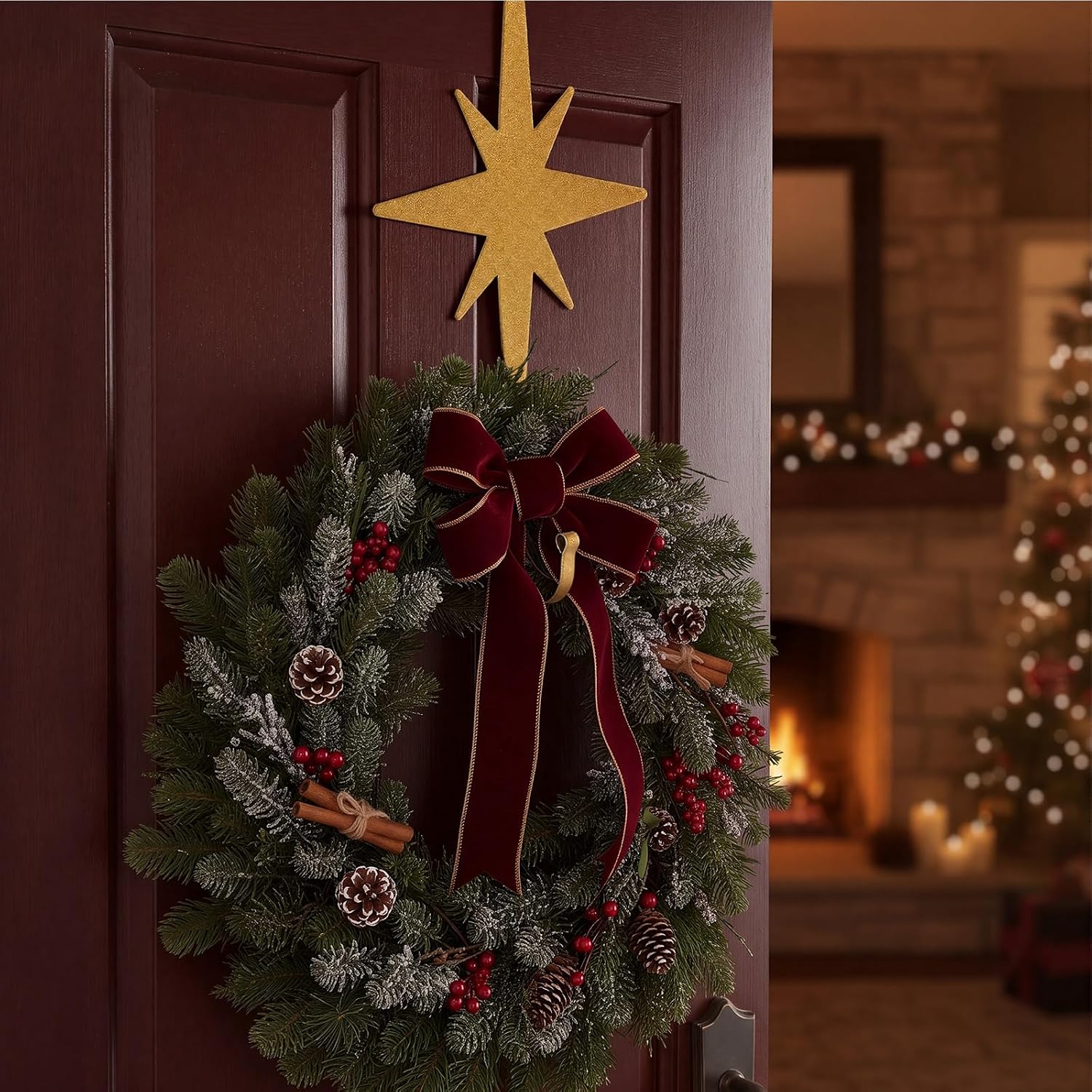 Frienda 2 Pcs 16" Metal Christmas Starburst Wreath Hanger for Front Door