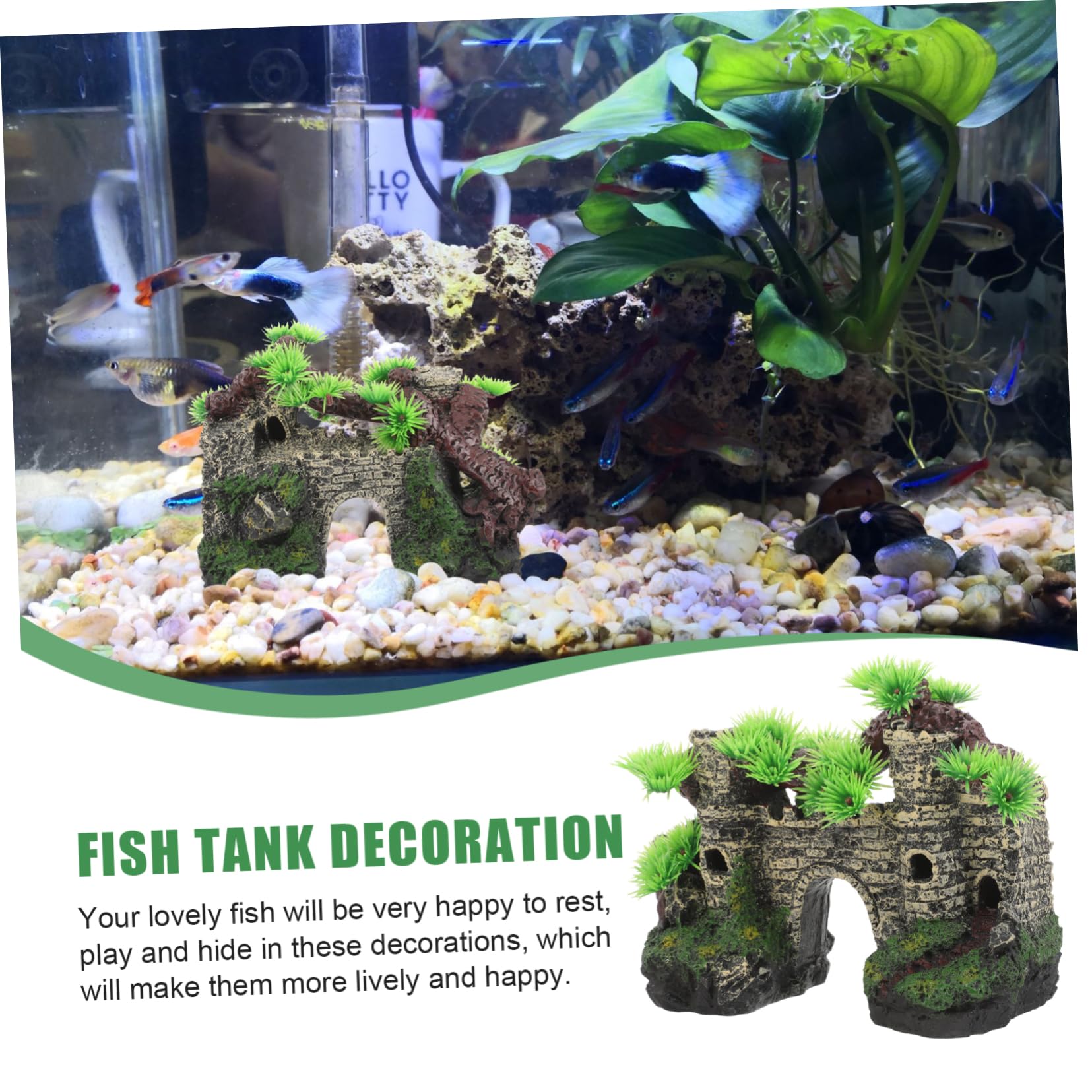 3 Pezzi Decorazioni del castello simulate arredamento dell'acquario Decorazioni per acquari impostore radice casa decorazione acquario arredamento decorativo dell'acquario resina