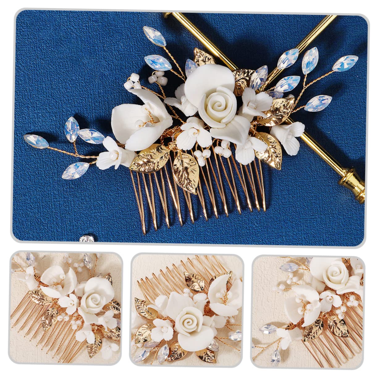 Cabilock 2 Piezas Peine De Novia Decoración Del Cabello Para La Boda Decoración De Macramé Peines Para El Cabello Peine De Boda Cerámica Dama De Honor Pedrería