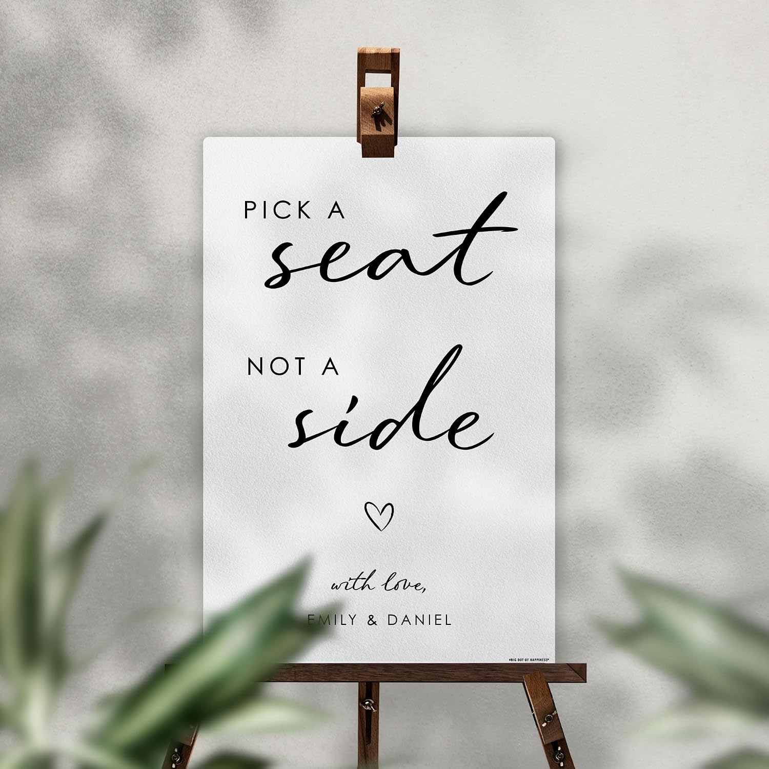 Big Dot of Happiness Personalized Pick a Seat, Not a Side Wedding Sign, Add Custom Names, Wedding Ceremony Sign, Premium Matte Plastic Board, 11 x 17 inches