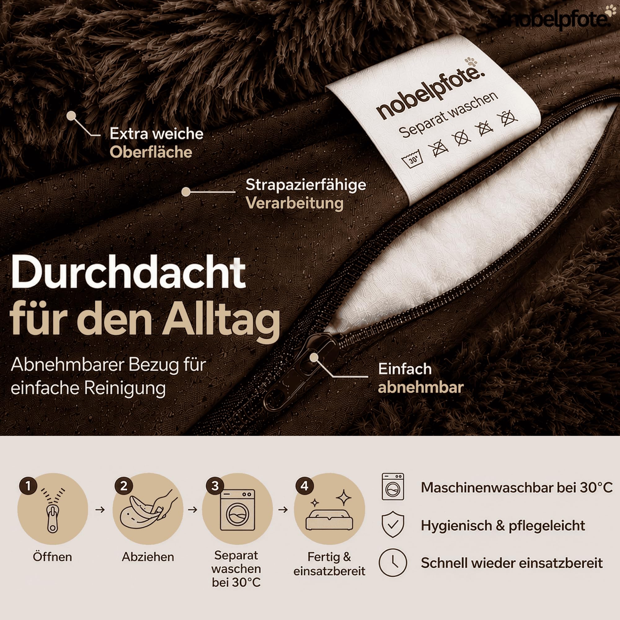 Hundebett Wolke 7 - Kuscheliges Hundekissen, waschbarer Bezug, gelenkschonend für kleine, mittelgroße & große Hunde, Beige, M - 70cm