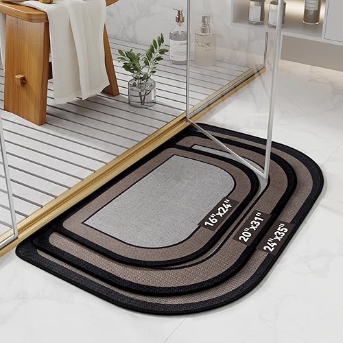 Miniatura 2 de Tapete de baño de medio círculo, tapetes de baño finos para debajo de la puerta, de secado rápido, antideslizante, lavable, con respaldo de goma,