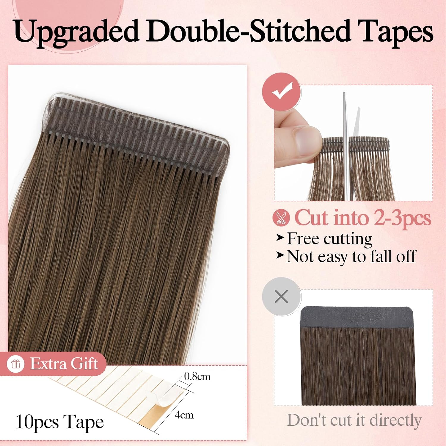 SEGO Double-Stitched Tape in Hair Extensions Human Hair Invisible Tape in Hair Extensions Long Straight Tape Hair Extensions for Women,14 inch,#2 Dark Brown,10pcs 20g