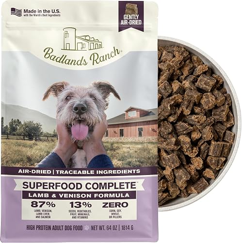 BADLANDS RANCH - Superfood Complete, Air-Dried Adult Dog Food - High Protein, Zero Fillers, Superfood Nutrition by Katherine Heigl (64 oz., Lamb & Venison)