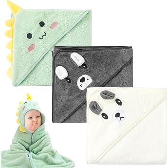 Pack of 3 Hooded Baby Towel with Hood 80 x 80 cm