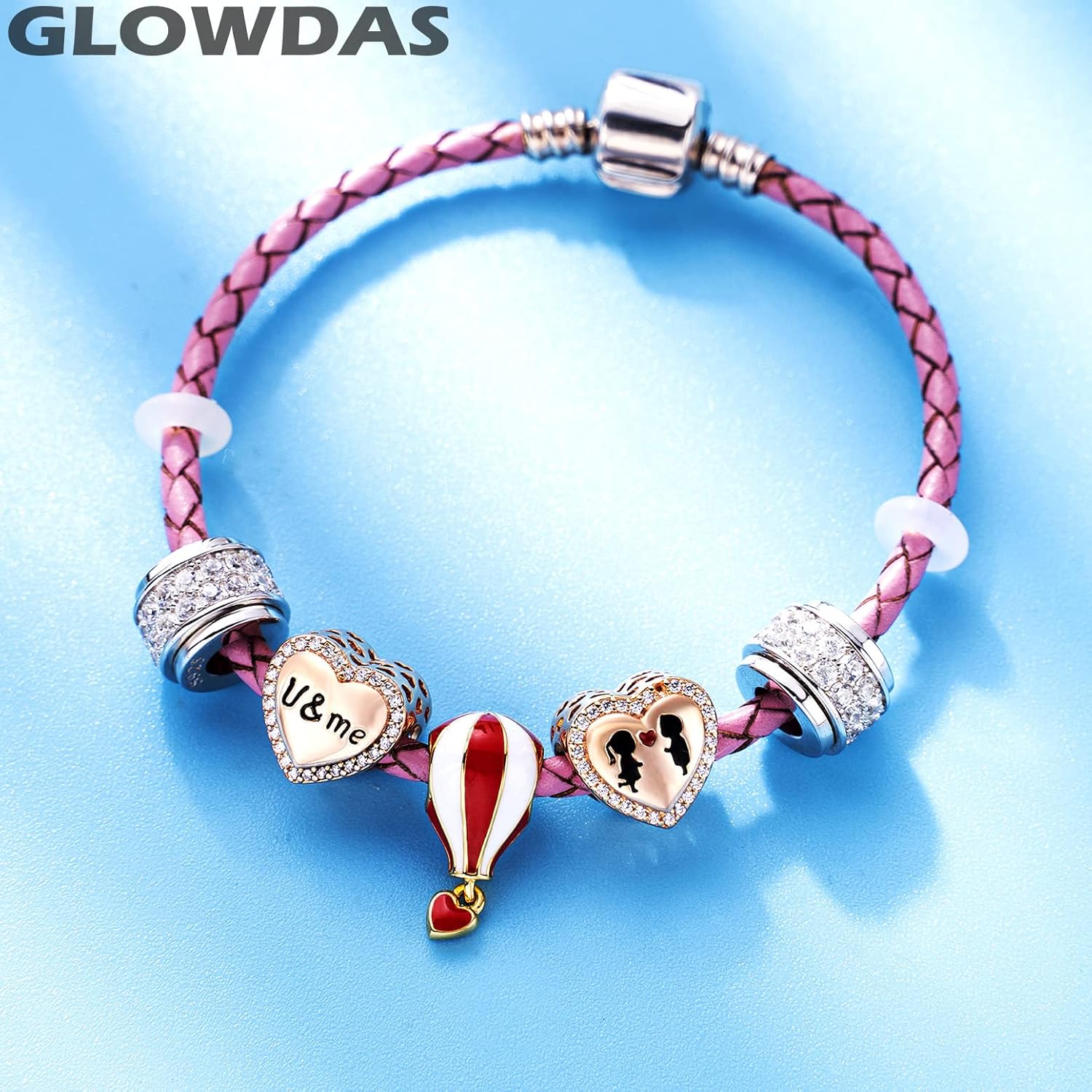 Rose Gold in Love Charms fit Pandora Valentines Day Bracelet, 925 Sterling Silver 'U and Me' I Love You Heart Beads for Couple/Christmas - Image 5