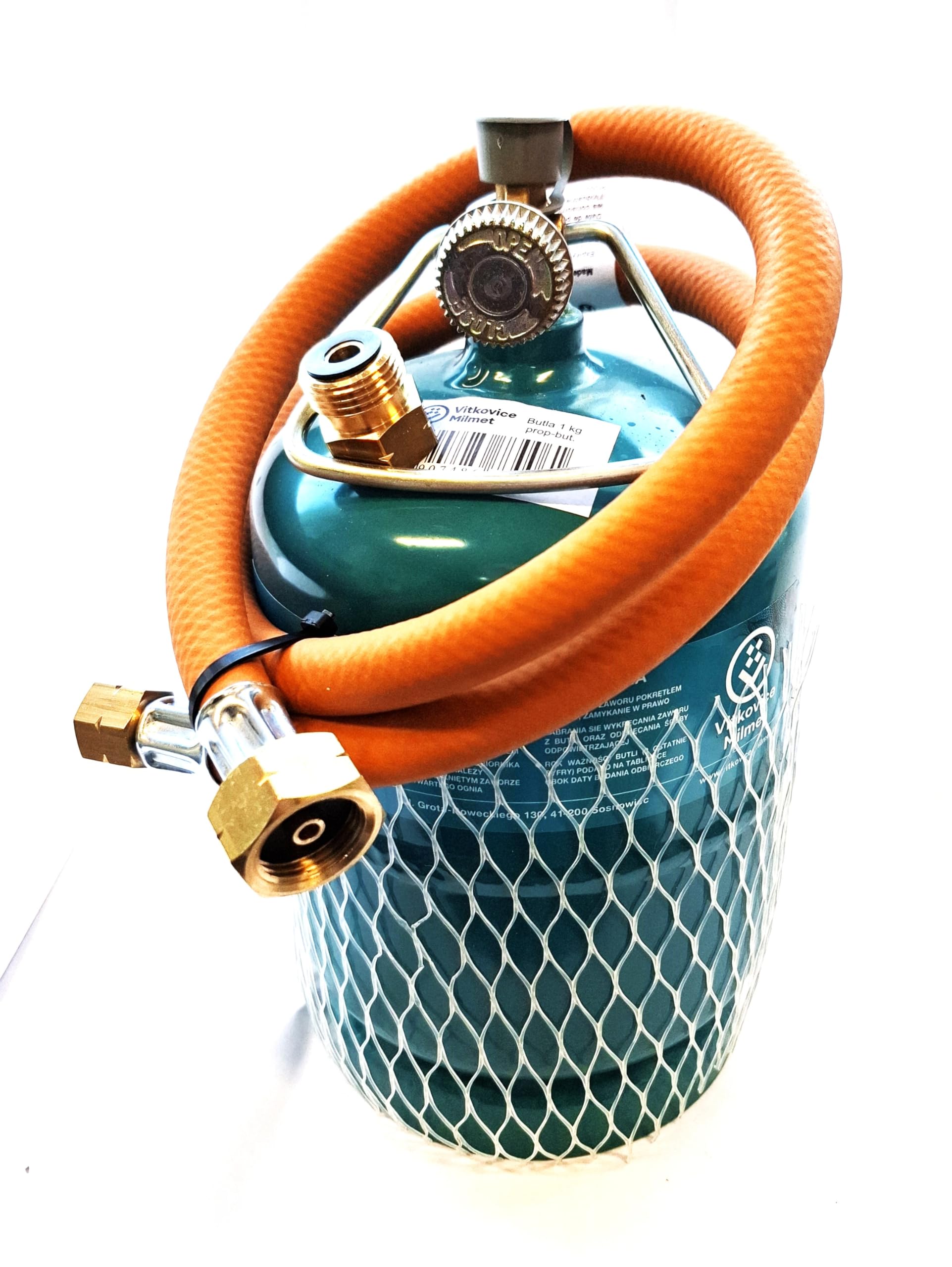 Gasflasche Bausatz - 1/2/3 kg Propan-Butan-Flasche - mit Schlauch und Überlaufgarnitur aus Großflaschen (1KG)