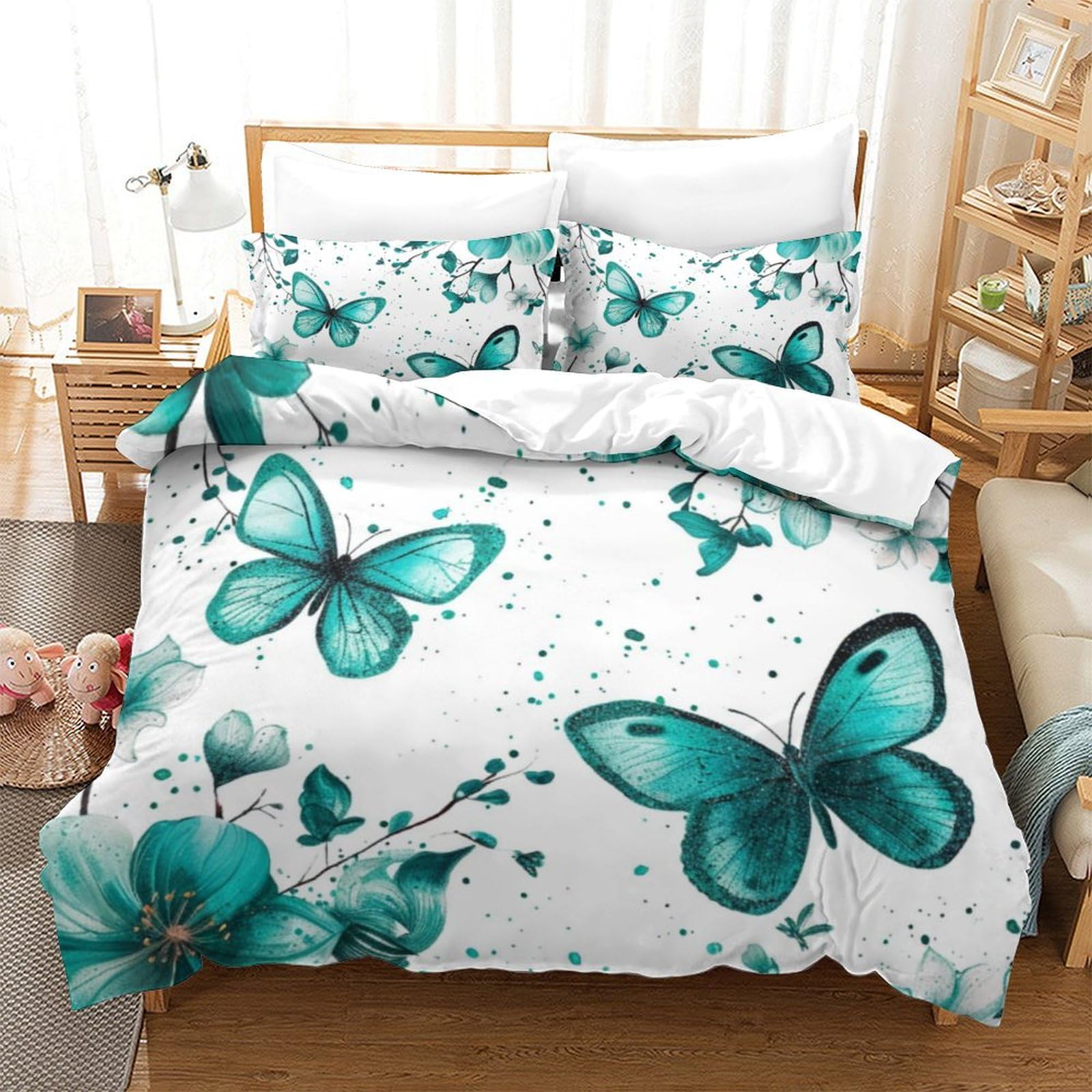 Housse de couette papillon imprimé 3D en microfibre ultra douce parure de lit zippée 260x220