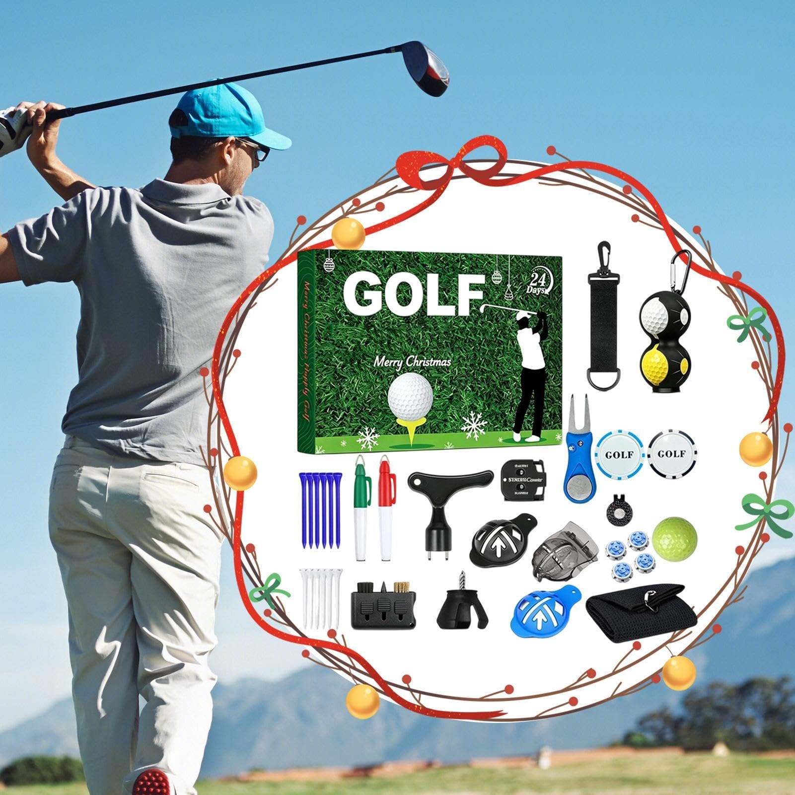 Boże Narodzenie odliczanie zestaw akcesoriów golfowych z ręcznikiem