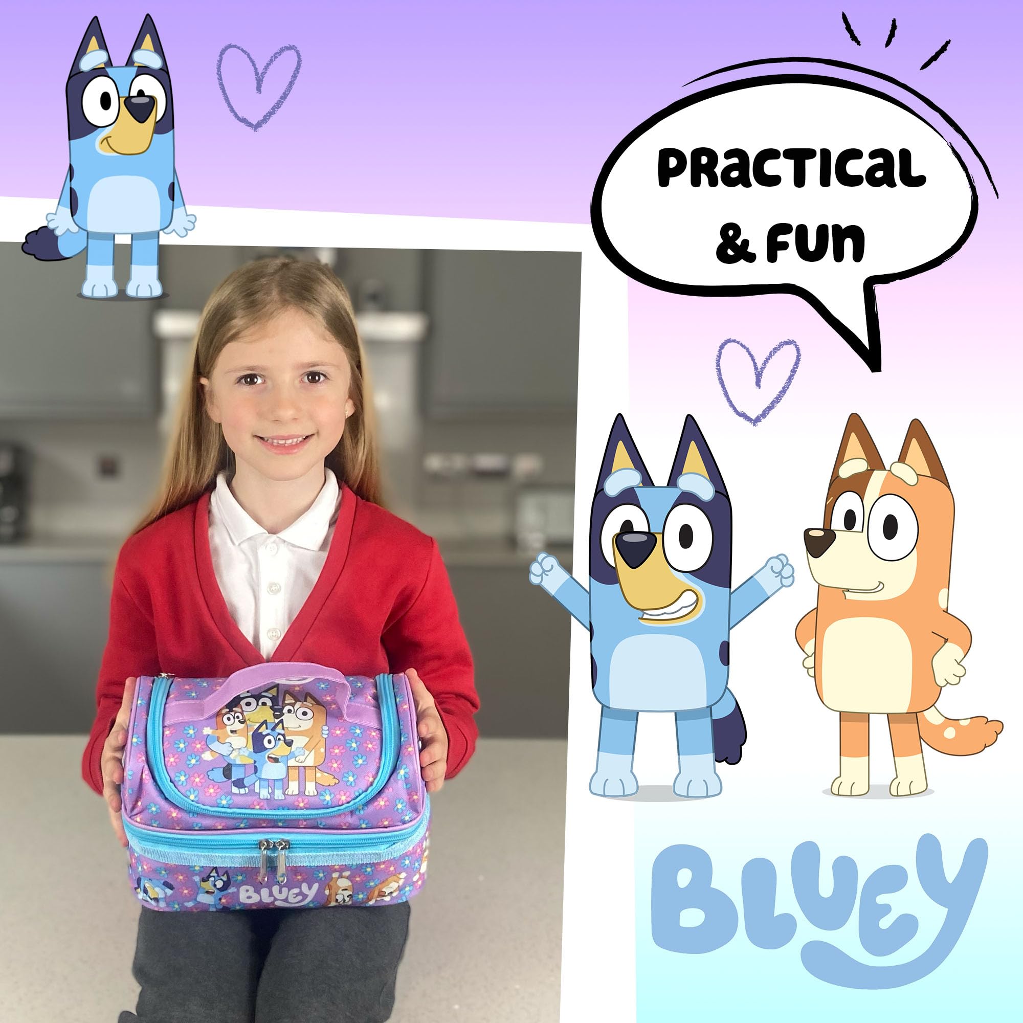 Bluey - Borsa per il pranzo per la scuola per bambini - Borsa per snack multi-scomparto per ragazze e ragazzi - Isolamento termico e grande capacità - Viola