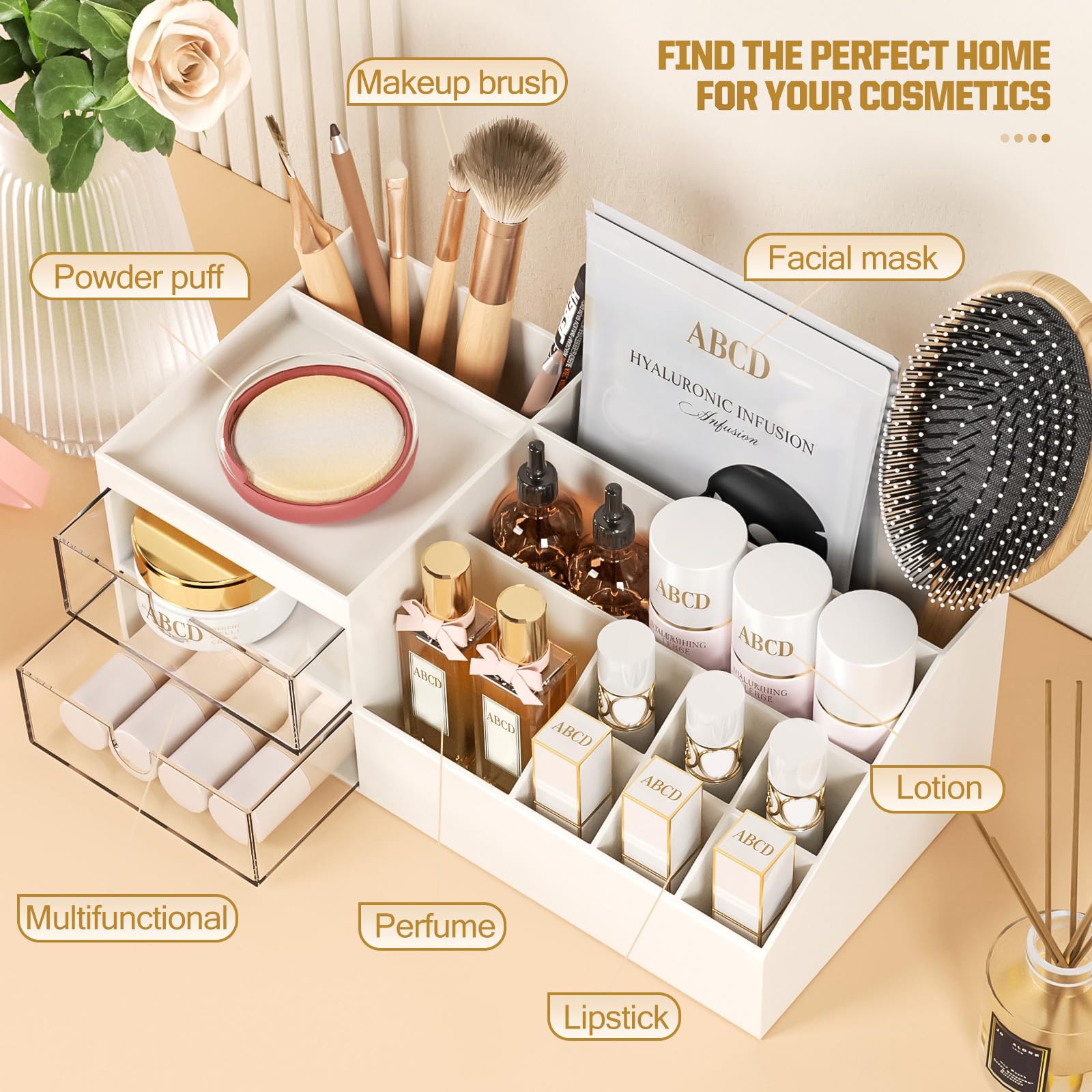 Subsky Makeup Organiser Cosmetics Storage with Drawers, Skincare Organiser, Offices Multi-function Organizer, Sturdy Cosmetic Storage Box with Drawers, for Dresser, Bedroom, Bathroom, White — view 4
