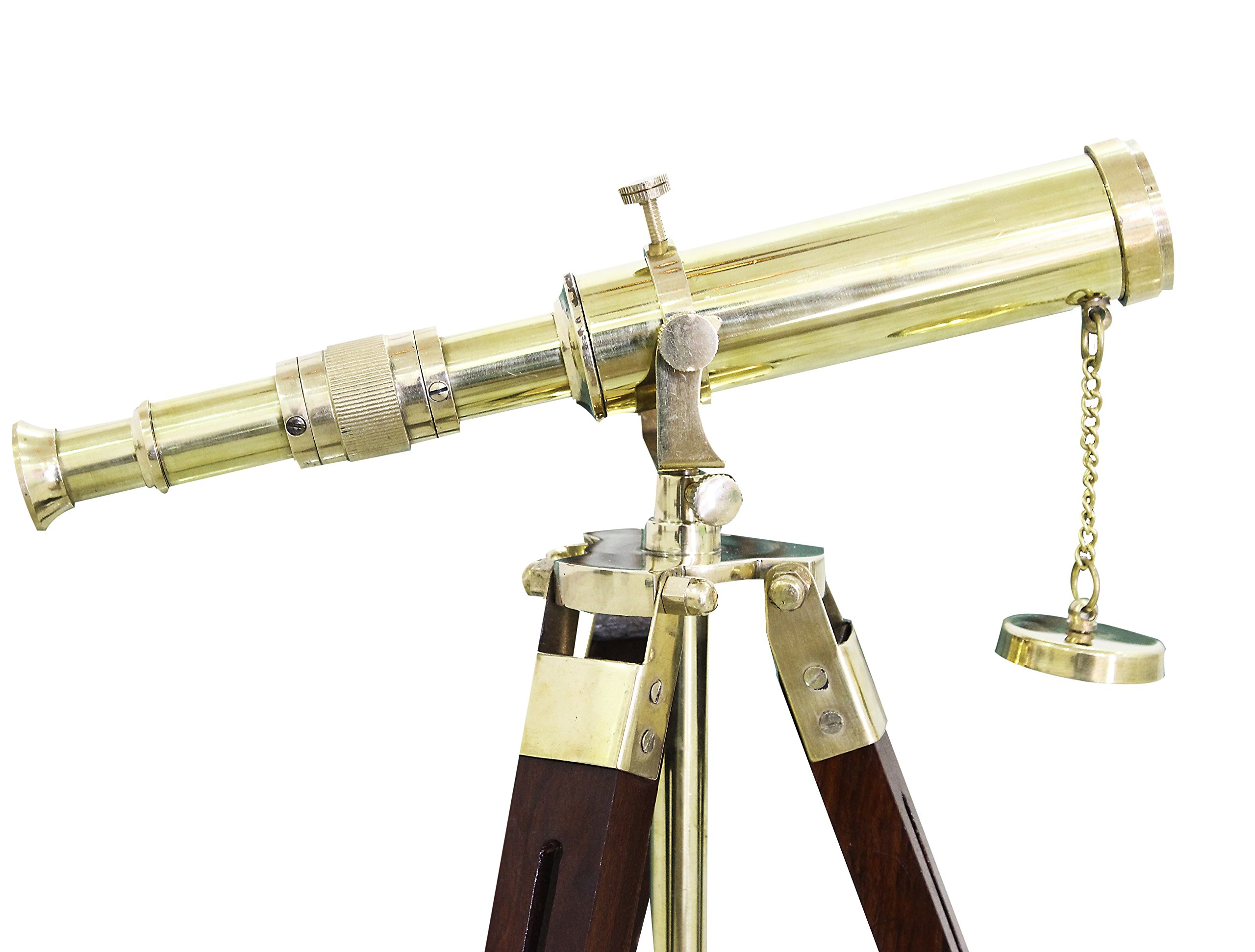Trípode antiguo telescopio de escritorio decorativo de latón brillante soporte de madera para decoración del hogar, telescopio centrado en el hogar, coleccionable, artista vintage hecho a mano 8