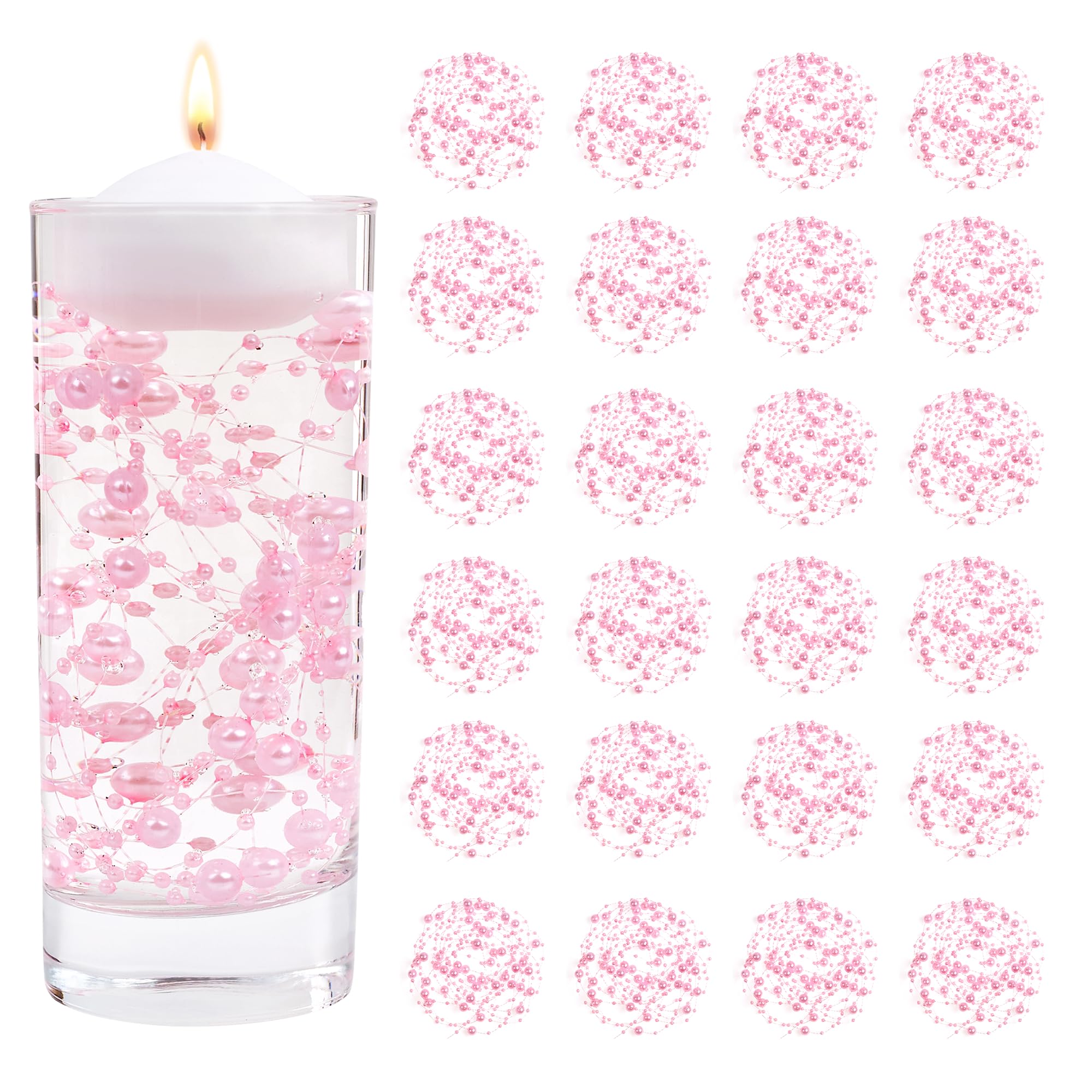 MAIBAOTA 30 Pcs Pink Artificial Floating Pearl String for Floating Candle, Wedding Bitrhday Centerpiece Decoration, Faux Pearls Beads String for Vases Filler Holiday Party Decorations — image 1