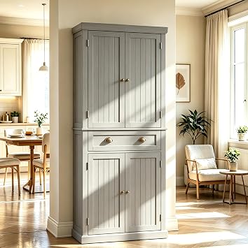 KIGOTY 72" Freestanding Pantry Storage Cabinets, Tall Kitchen Pantry Cabinet with Drawer and 4 Adjustable Shelves, Wood Cupboard Pantry Cabinet for Kitchen, Living Room, Bathroom, Grey