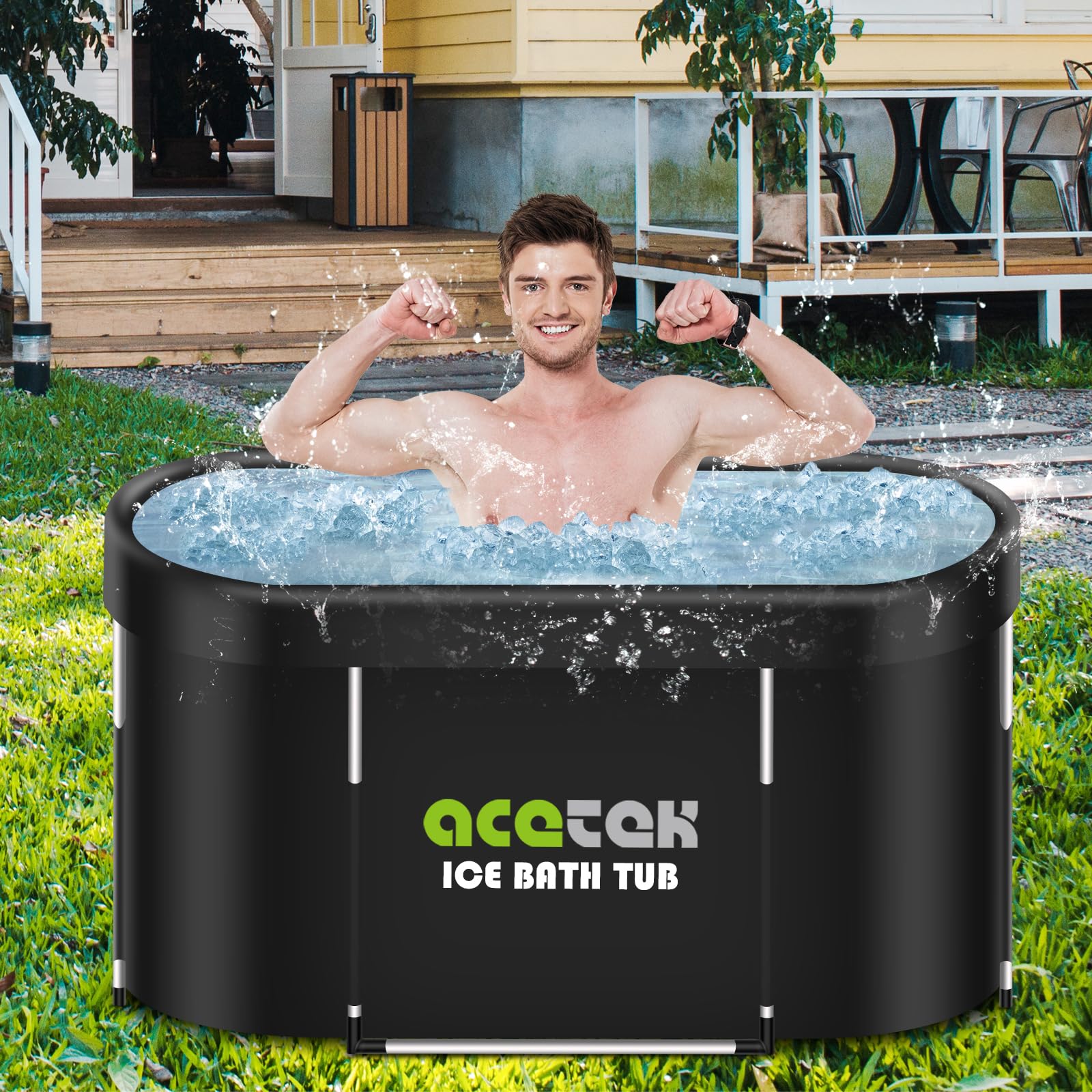 380 l, grande bidone ovale per il bagno di ghiaccio per atleti, multistrato, portatile, freddo, vasca da bagno per il riposo, per bagni di ghiaccio mobili, 115 cm, per interni ed esterni
