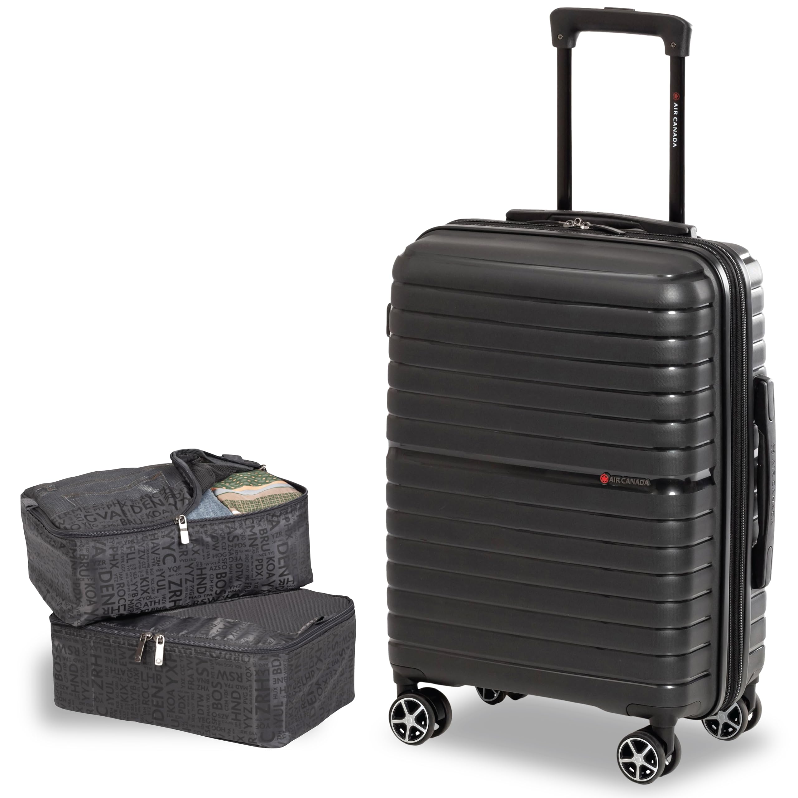 Air Canada Union Premium Collection 21-Inch Hardside Rolling Carry-On Luggage with Spinner Wheels, Travel Suitcase Set: Carry On Bag & 2 Packing Cubes (Black) image 6