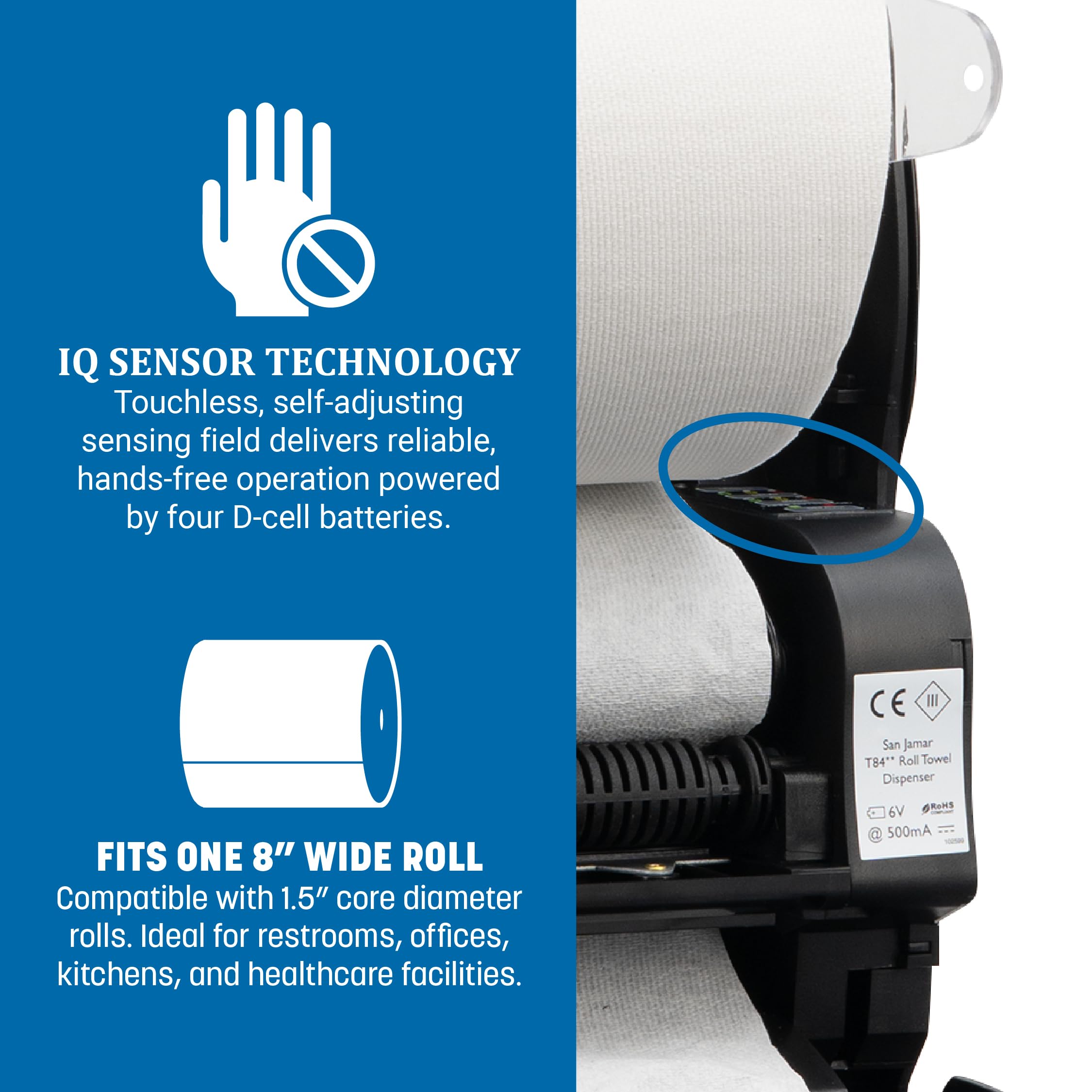 San Jamar Ecologic Smart Essence Dispensador electrónico de Toallas de Papel de plástico Reciclado, Capacidad Universal de Rollo, dispensador montado en la Pared para el hogar y el Negocio Universal,