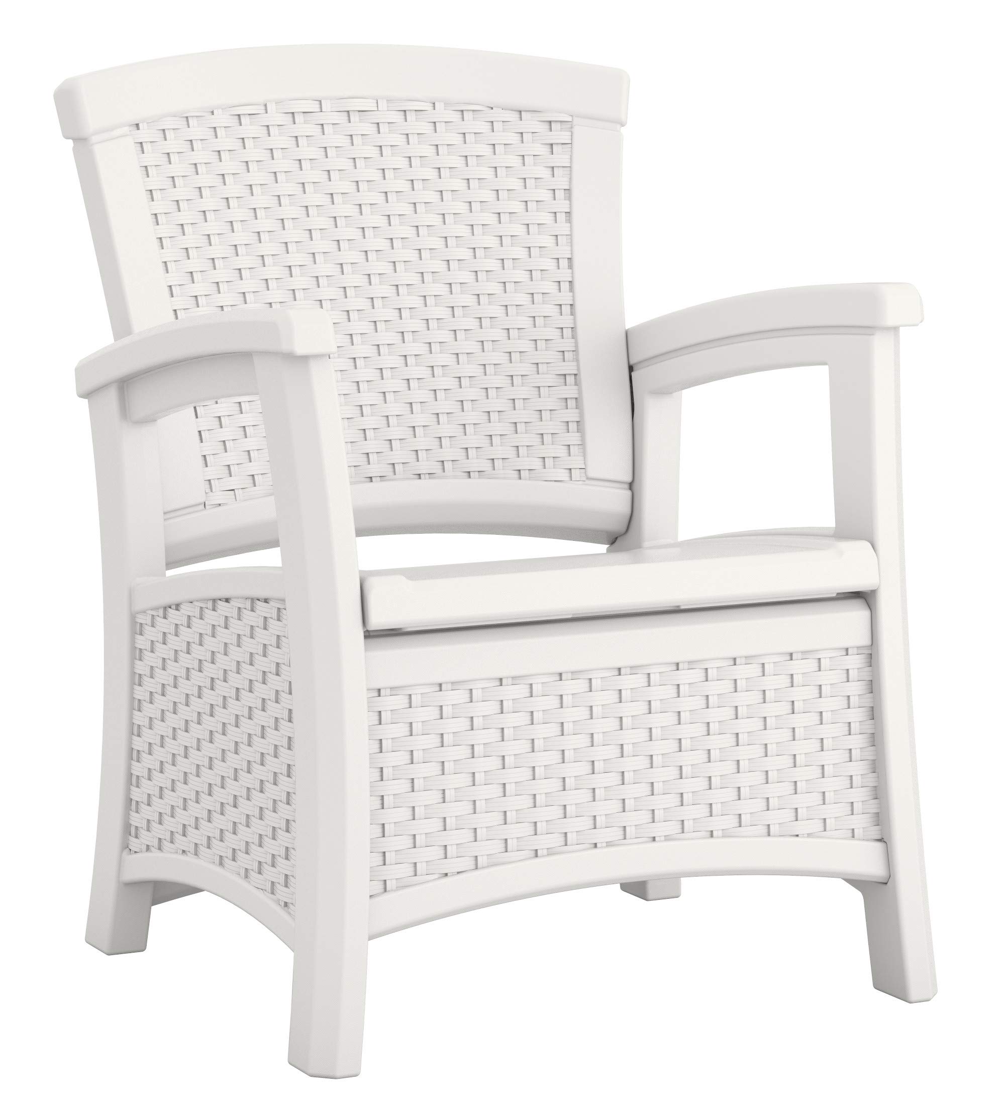 Suncast Elements Club Chair with Storage - Lightweight, Resin, All-Weather Storage Chair - Built in Storage Capacity up to 11 lbs. - White