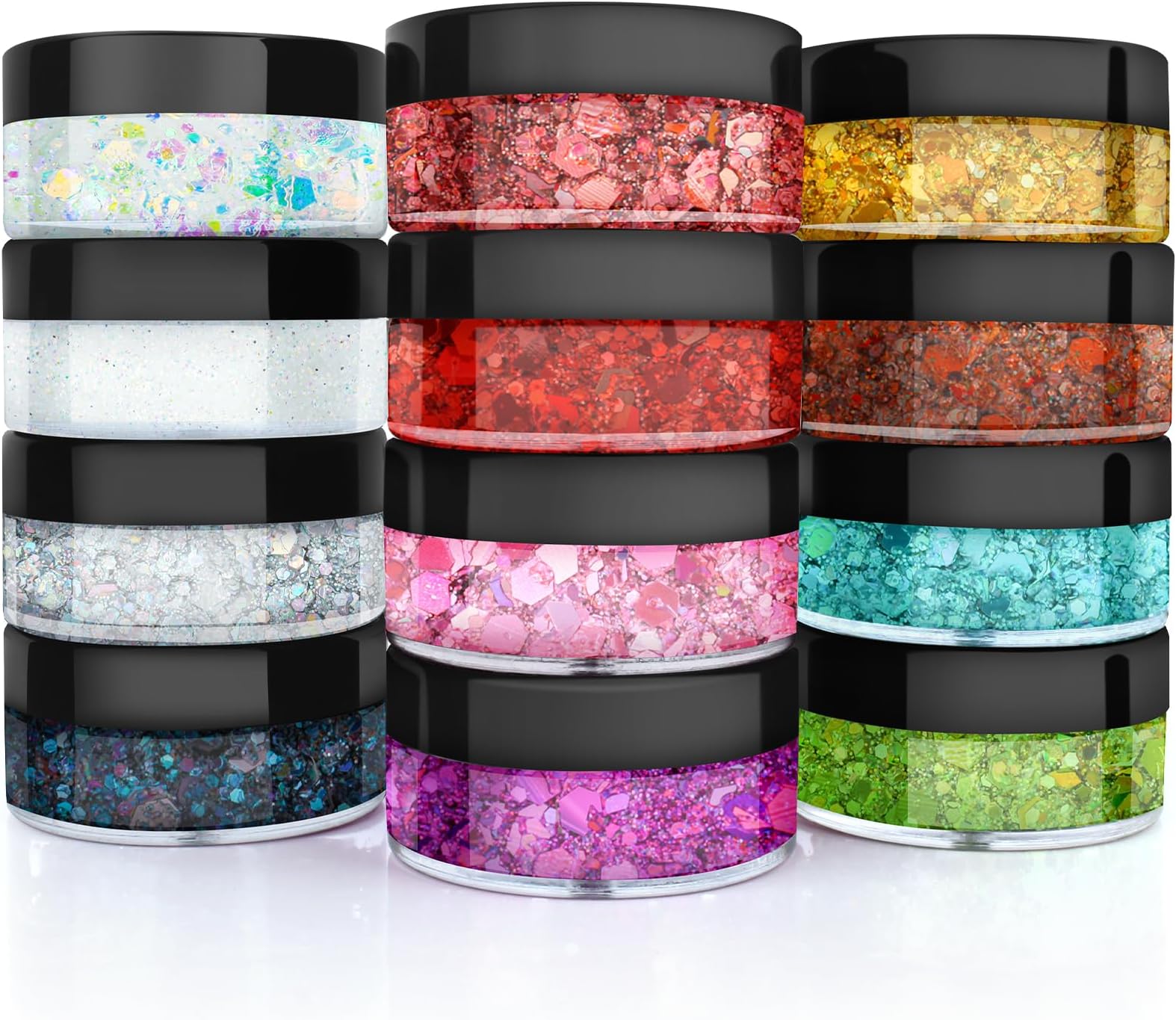 Body Glitter, Face Glitter, Hair Glitter,YGQQOY Holographic Concerts Festival Rave Chunky Glitter Gel, 12 Colors