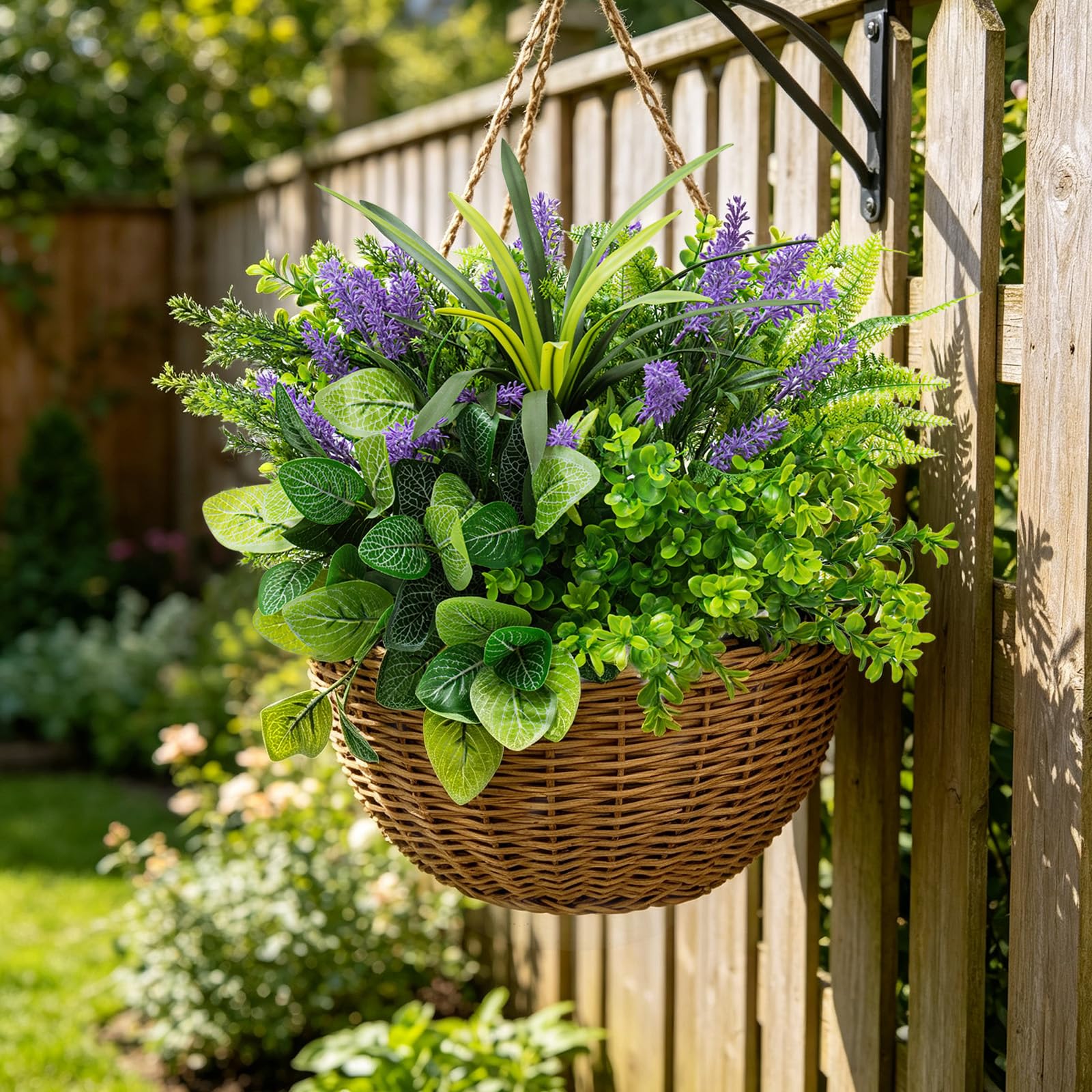 Cikuco Piante finte da esterno, resistenti ai raggi UV, 15 mazzi di eucalipto artificiale realistico, lavanda verde, resistente alle intemperie, per patio, giardino, portico anteriore