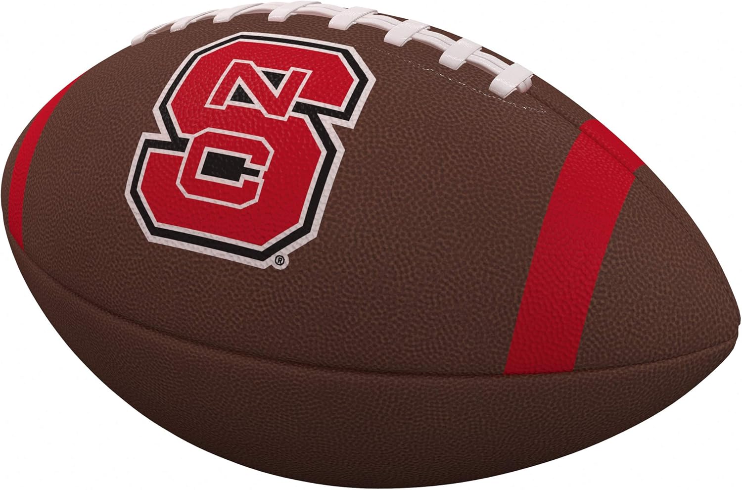 Logo Brands NCAA North Carolina State Wolfpack Full-Size Compsite Football – Team Color Stripe Design | Durable Composite Leather with Grip Laces | Great for Tailgates