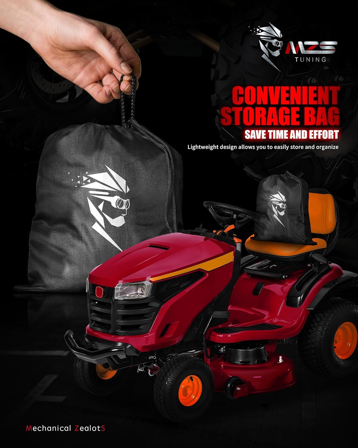 MZS Riding Lawn Mower Cover, Heavy Duty Lawn Tractor Cover with Storage Bag, Waterproof Lawnmower Covers for Outdoor UV Protection Universal Fits Decks Up to 54" Riding Mower