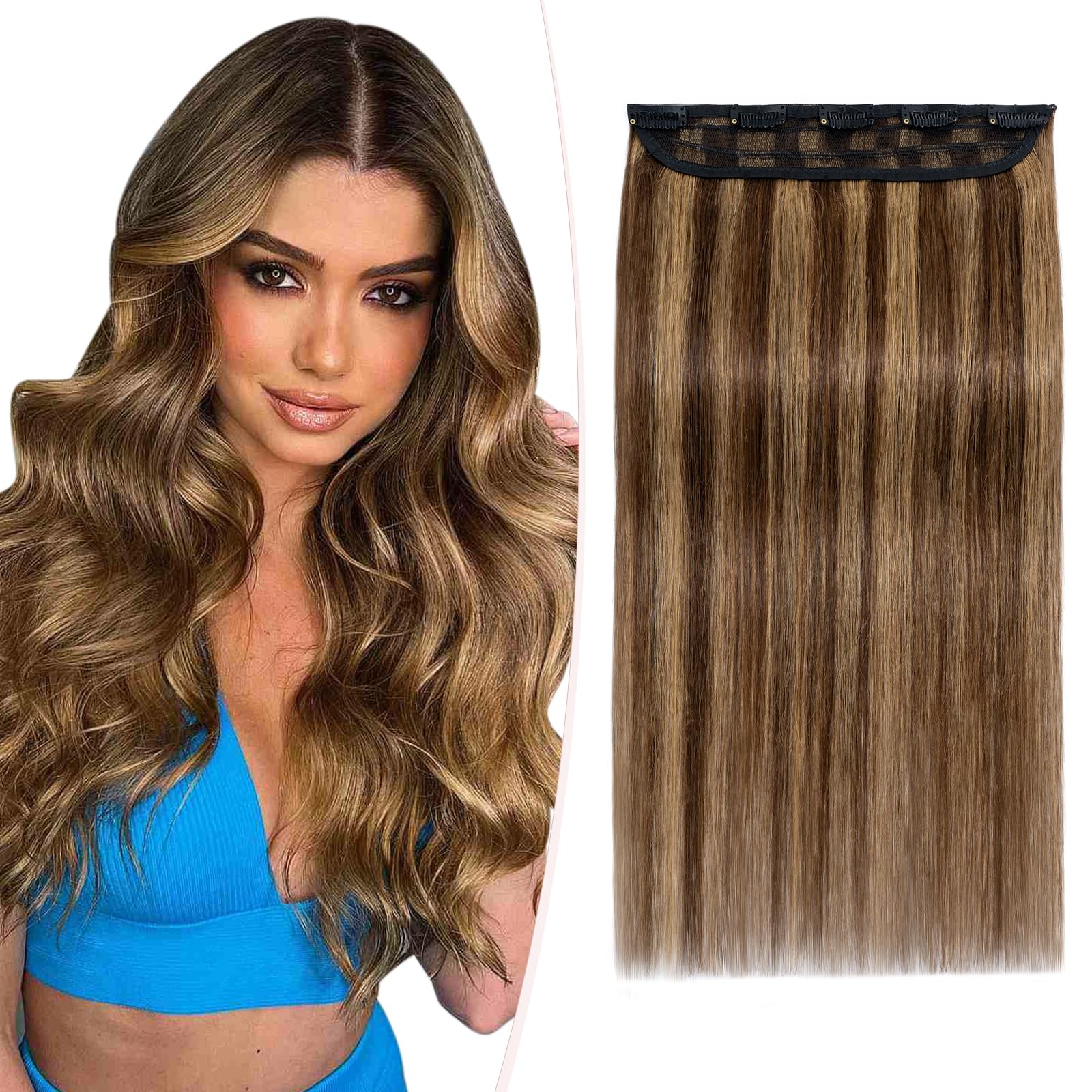 SEGOHAIR Clip-in Hair Extensions, Real Human Remy Hair, 14" Seamless Clip-ins (40g) - Chocolate Brown Mix Strawberry Honey Blonde