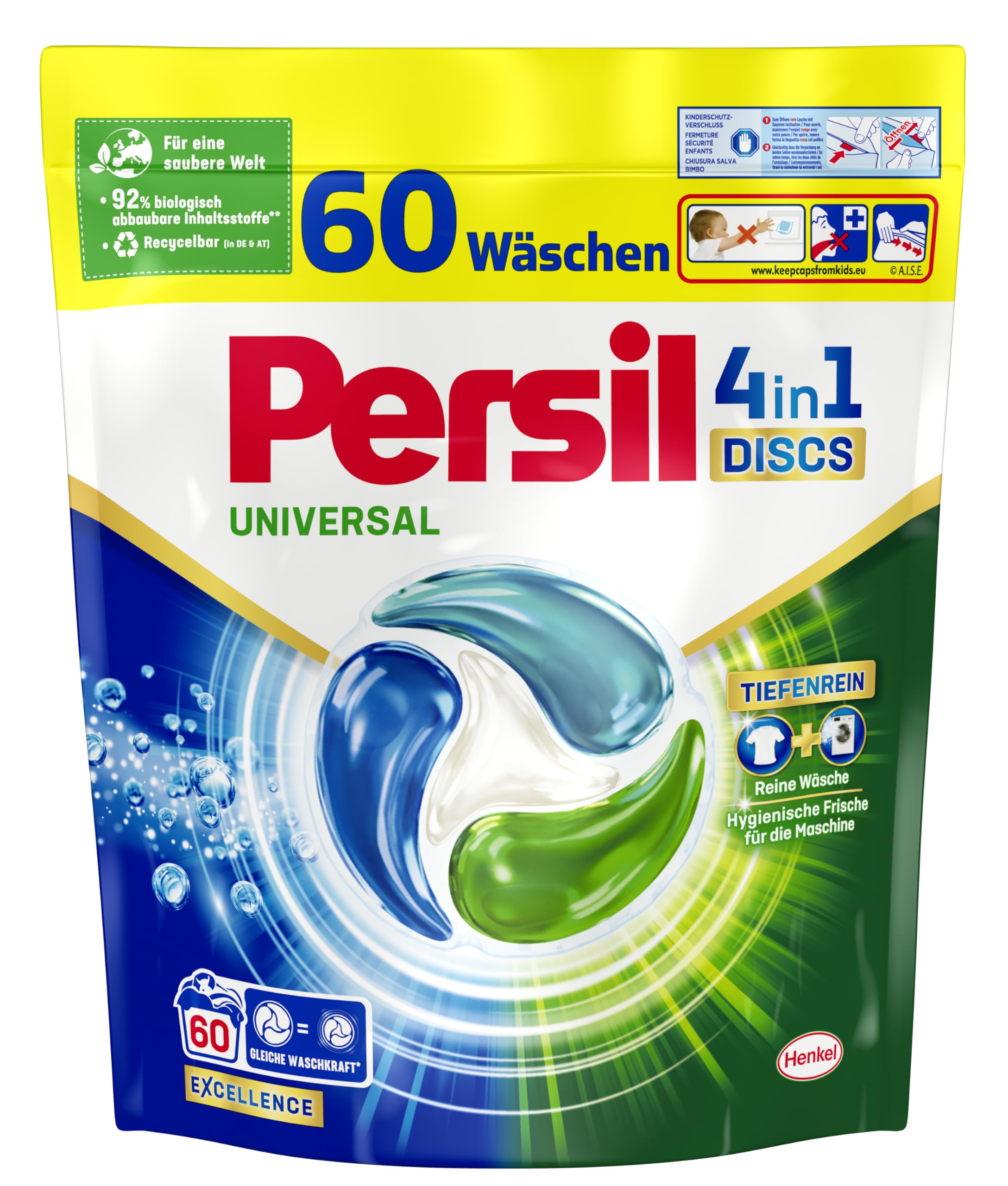 Persil Universal 4 en 1 Discs (60 lavados), detergente universal con tecnología de limpieza profunda, detergente completo para ropa pura y frescura higiénica para la máquina