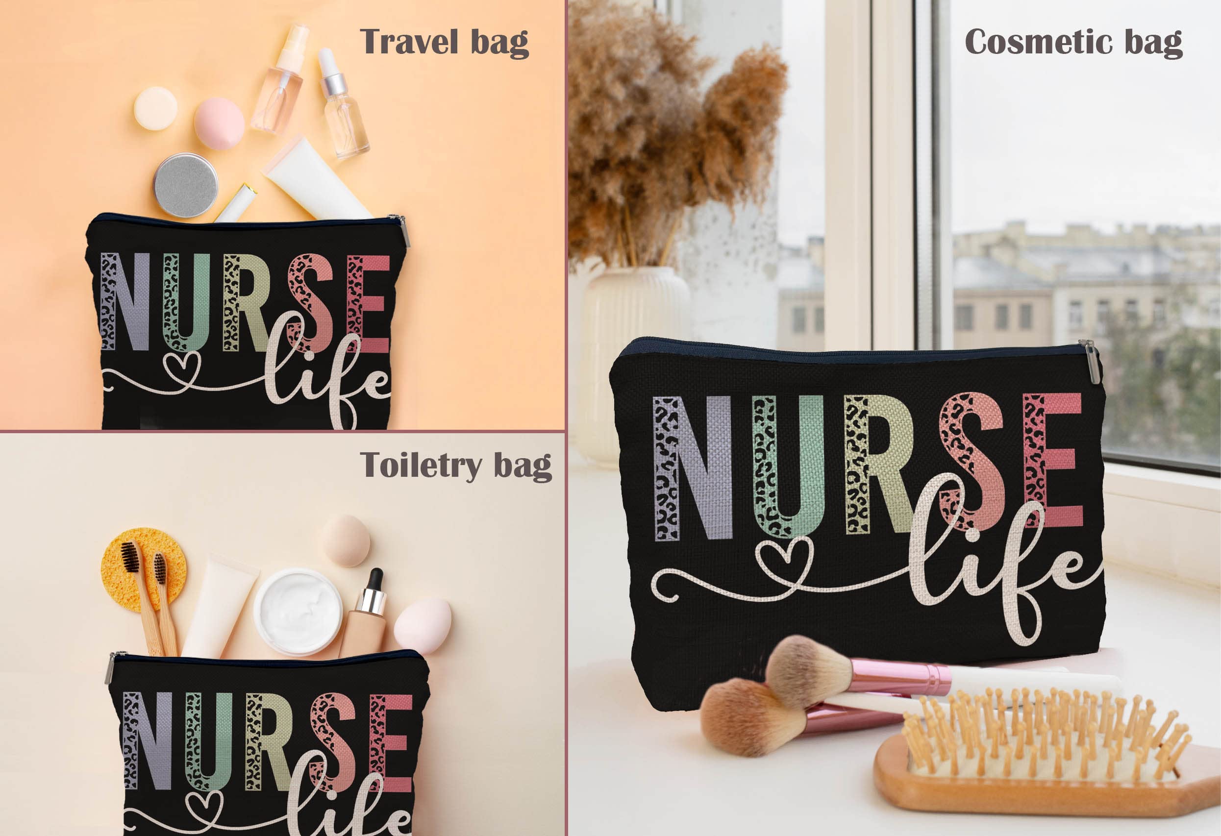 Lacosu Nurse Life Nursing Leopard Makeup Bag Make Up Cosmetic Bag Small Zipper Pouch,Nurse Appreciation Week Graduate Gift,Nursing Gift