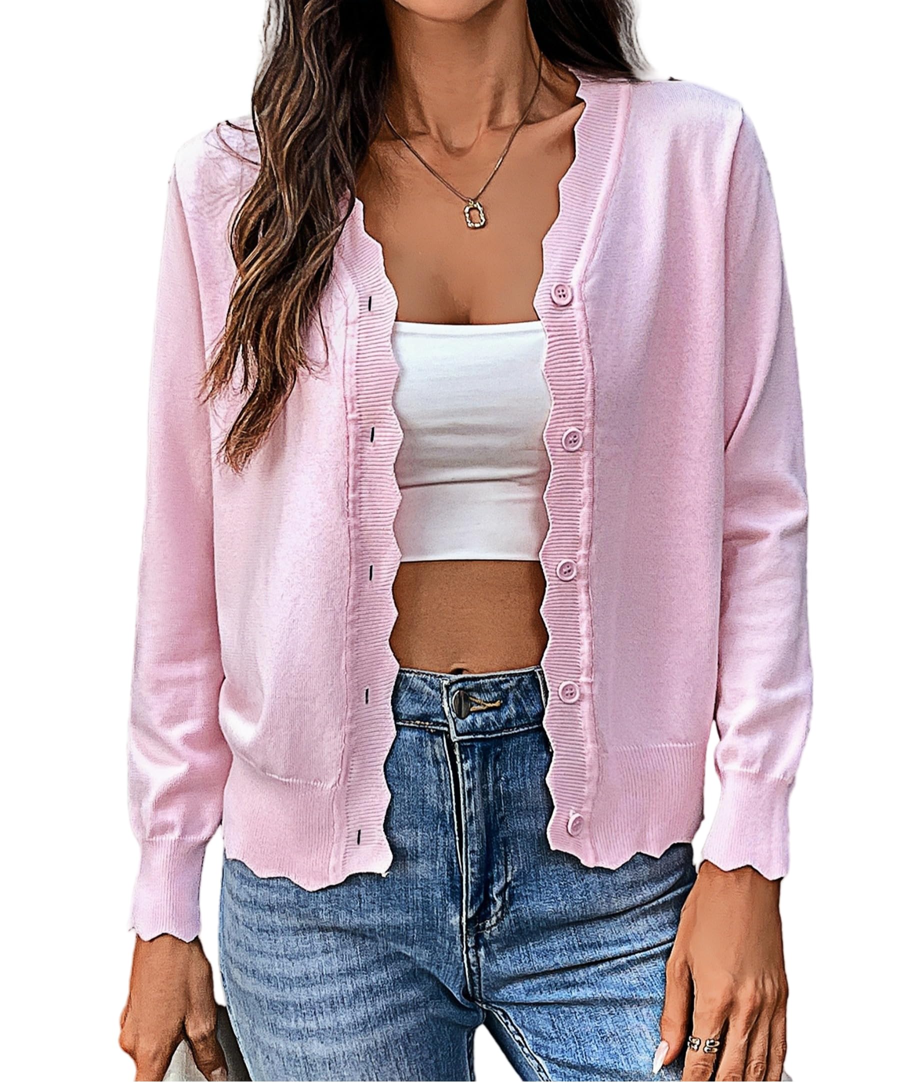 AELSON Cardigan Sweaters for Women Long Sleeve Casual Lightweight Button Down V-Neck Cardigans Fall Fashion