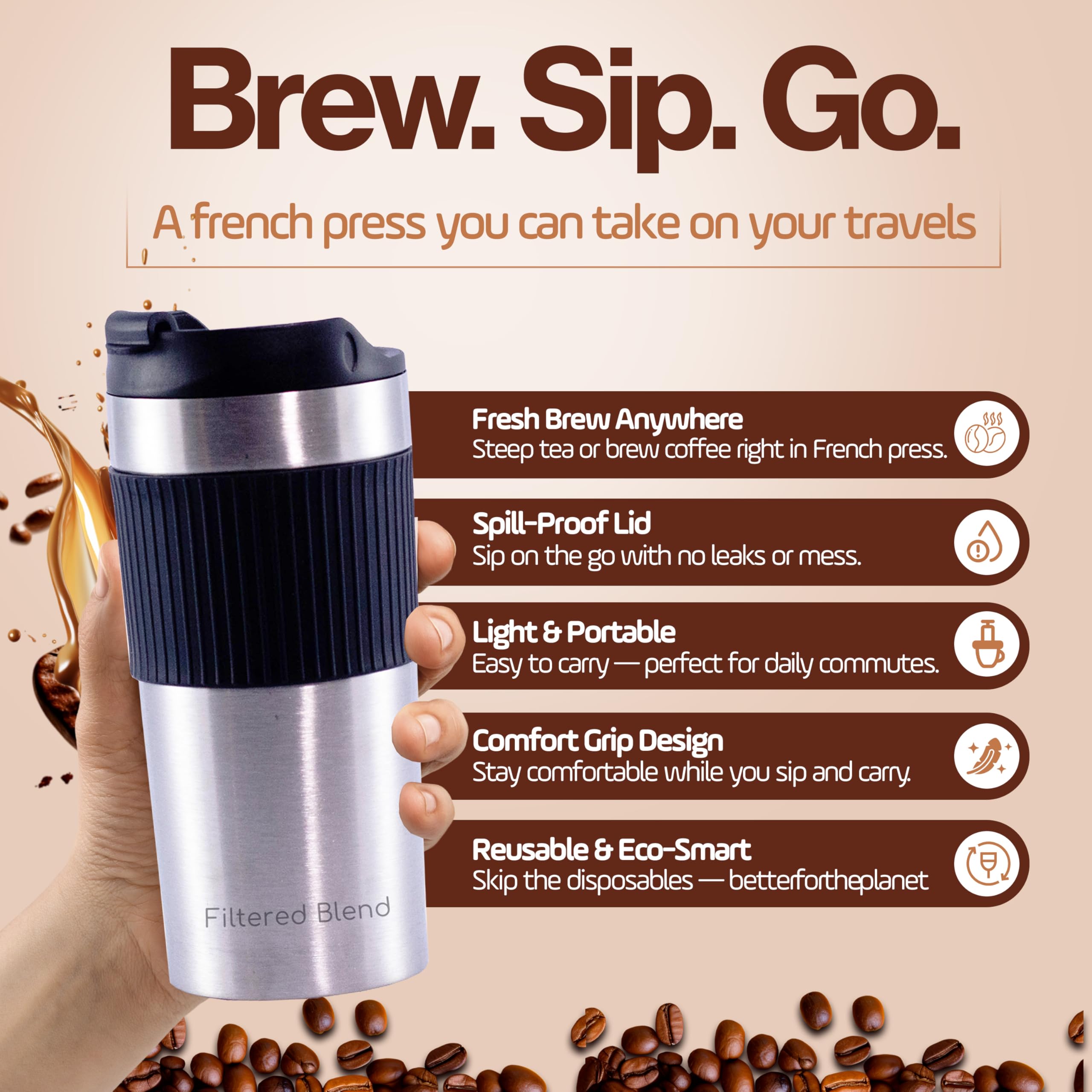 15oz French Press Travel Mug (White) thumbnail 3