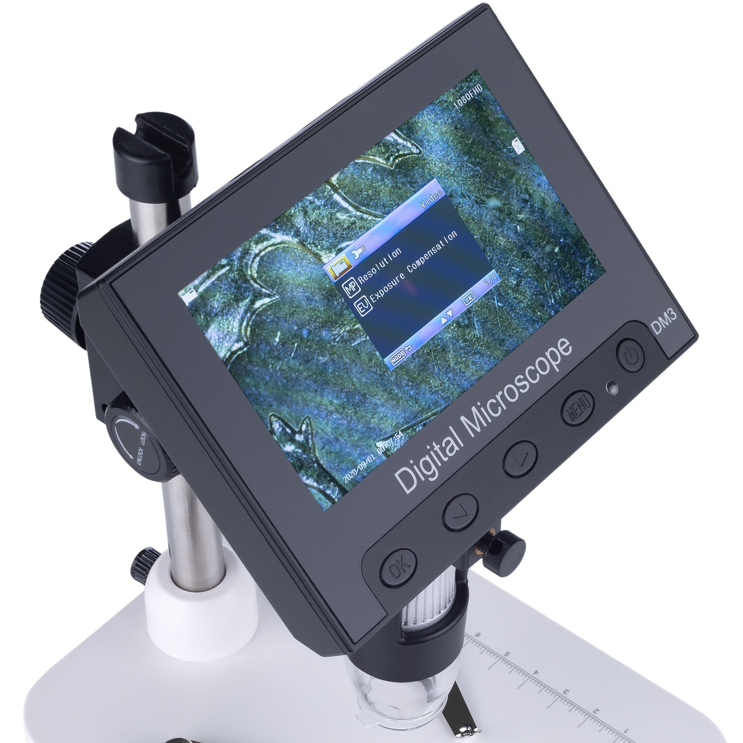 Rosfix Microscopio Digital DM3-Z01B049 - Pantalla LCD 4.3" 50X-1000X 1080P 8 LED USB MicroSD | Para Electrónica, Joyería, Biología | Microscopio Portátil Profesional