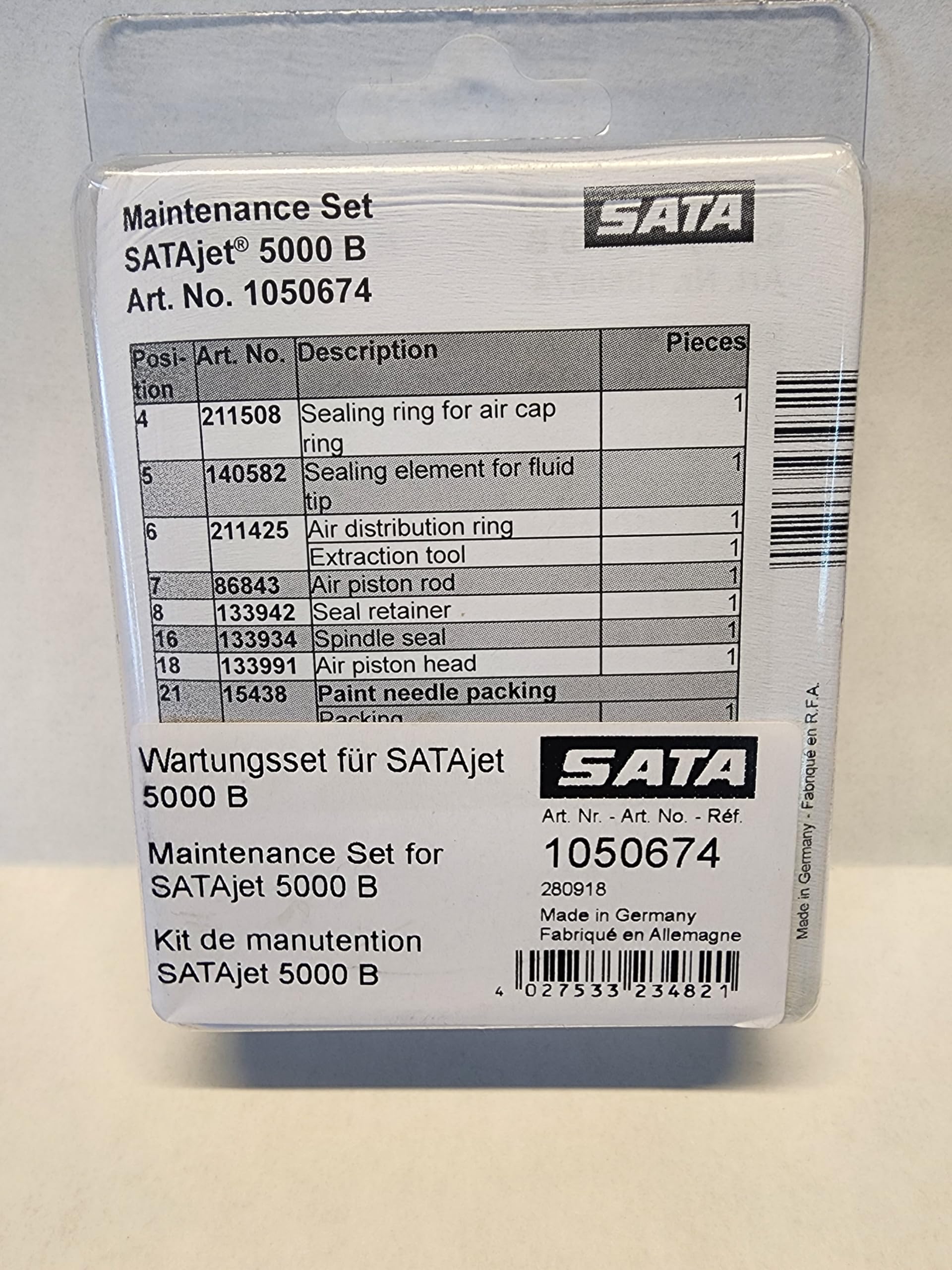Generic SATA 5000 Maintenance Kit Use with: SATAjet® 5000 B Spray Gun, 105674