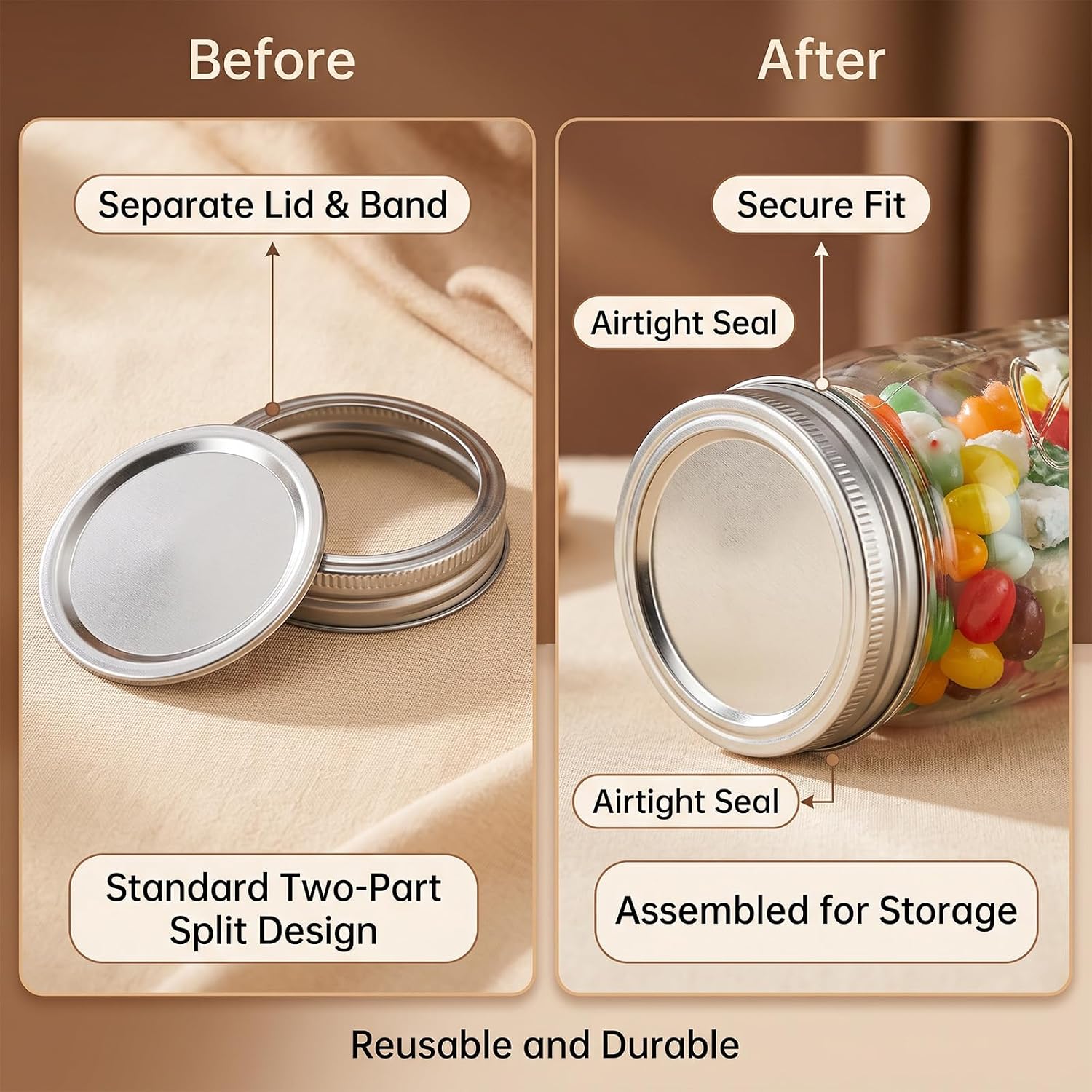 12 Pack Regular Mouth Mason Jar Lids with Rings, 70mm Canning Covers