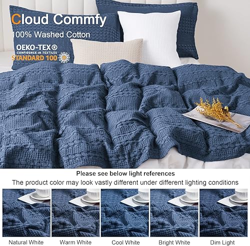 Miniatura 4 de PHF Manta de tejido de gofre 100% algodón, tamaño King, manta suave y ligera lavada para todas las estaciones, manta transpirable y agradable a la