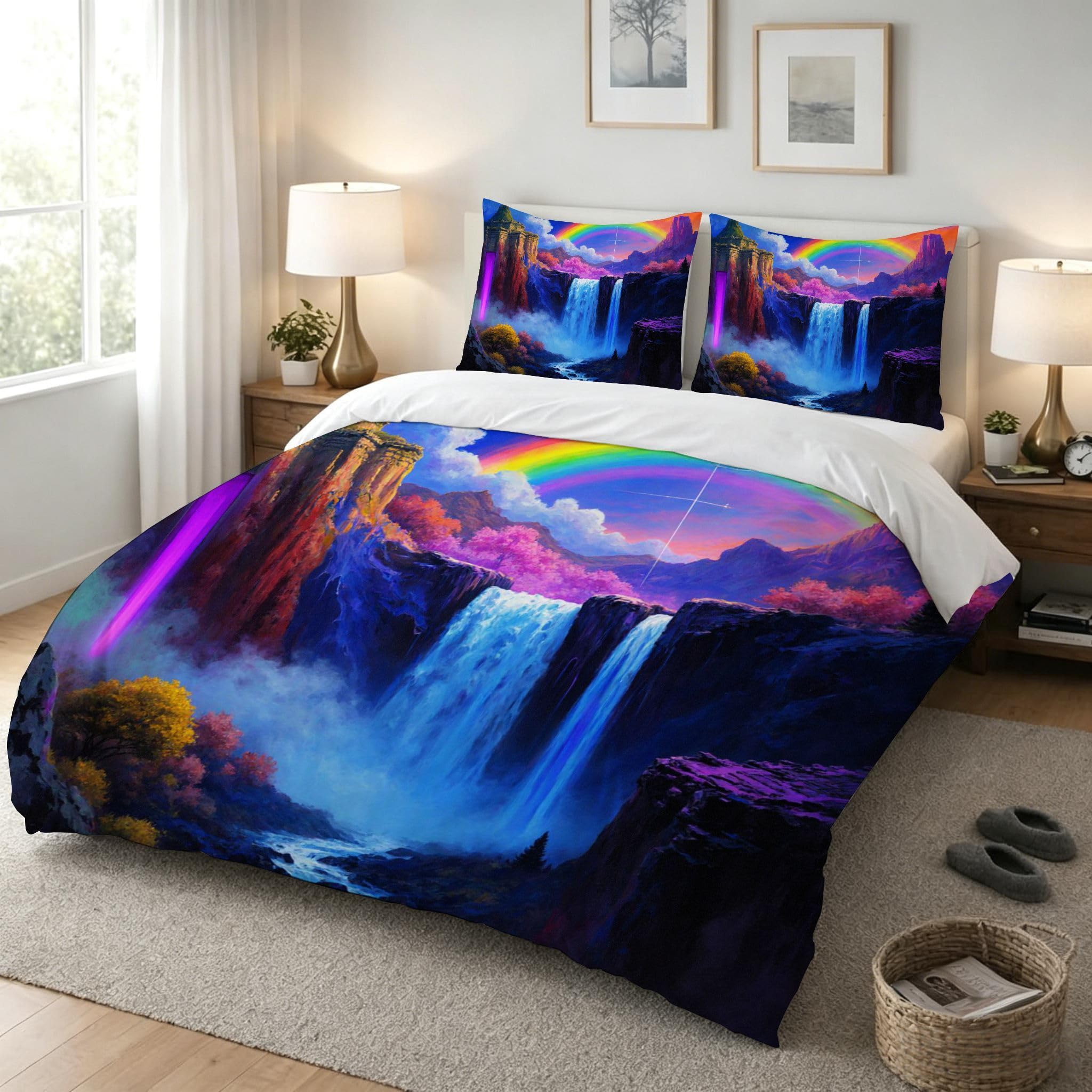 Funda Nórdica Cama 180, 240x260 cm Cascada Azul, AQ2400 | 3D Estampado, con 2 Funda Almohada, con Cremallera Oculta, para Adultos Parejas, para Villa Dormitorio, Ligero Transpirable