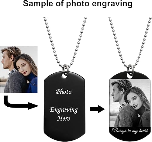 Miniatura 4 de Queenberry - Collar de acero inoxidable grabado con láser, para fechafototexto, regalo de cumpleaños, San Valentín, aniversario, para esposo, esposa